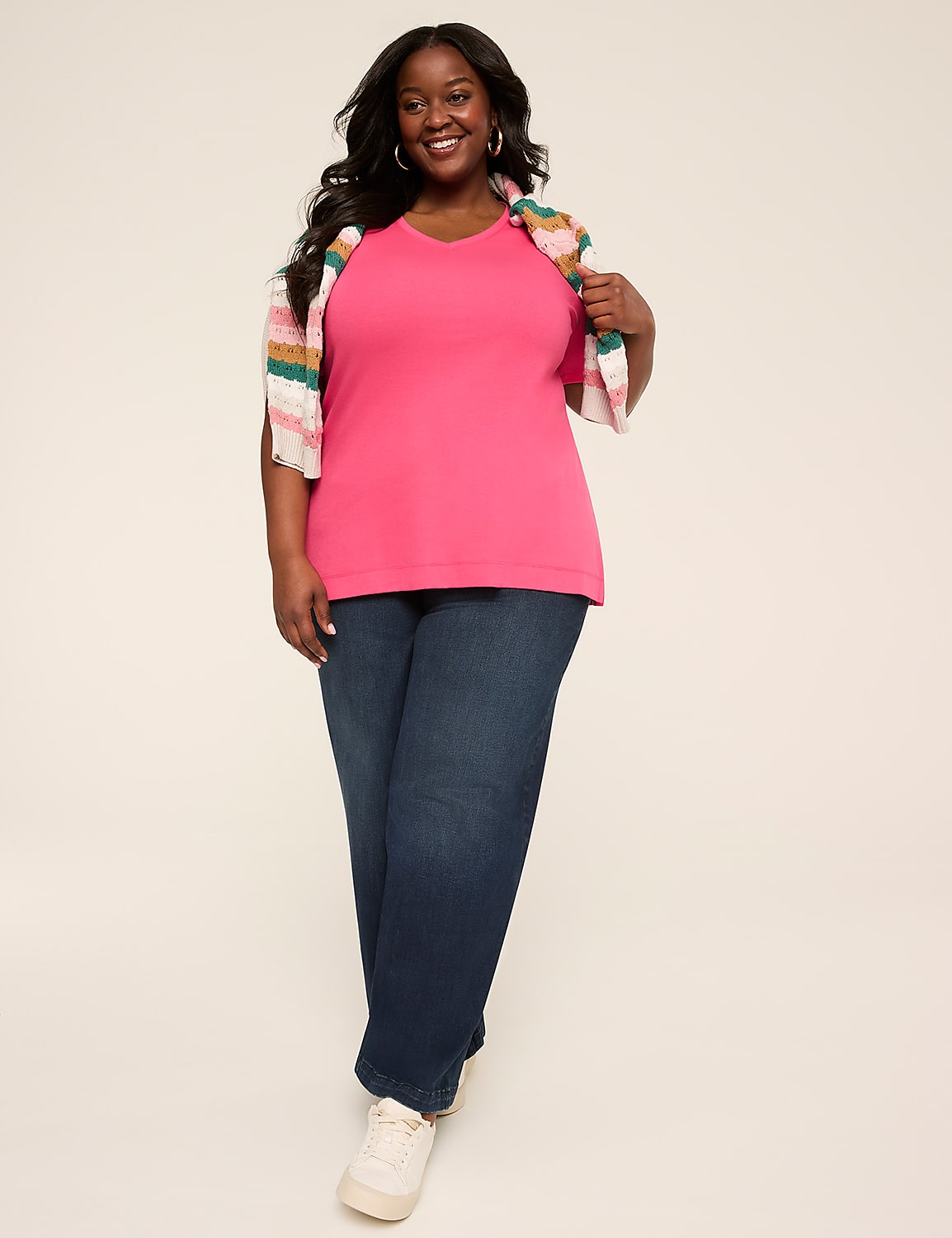 Elbow-Sleeve V-Neck Tunic Tee Product Image 3