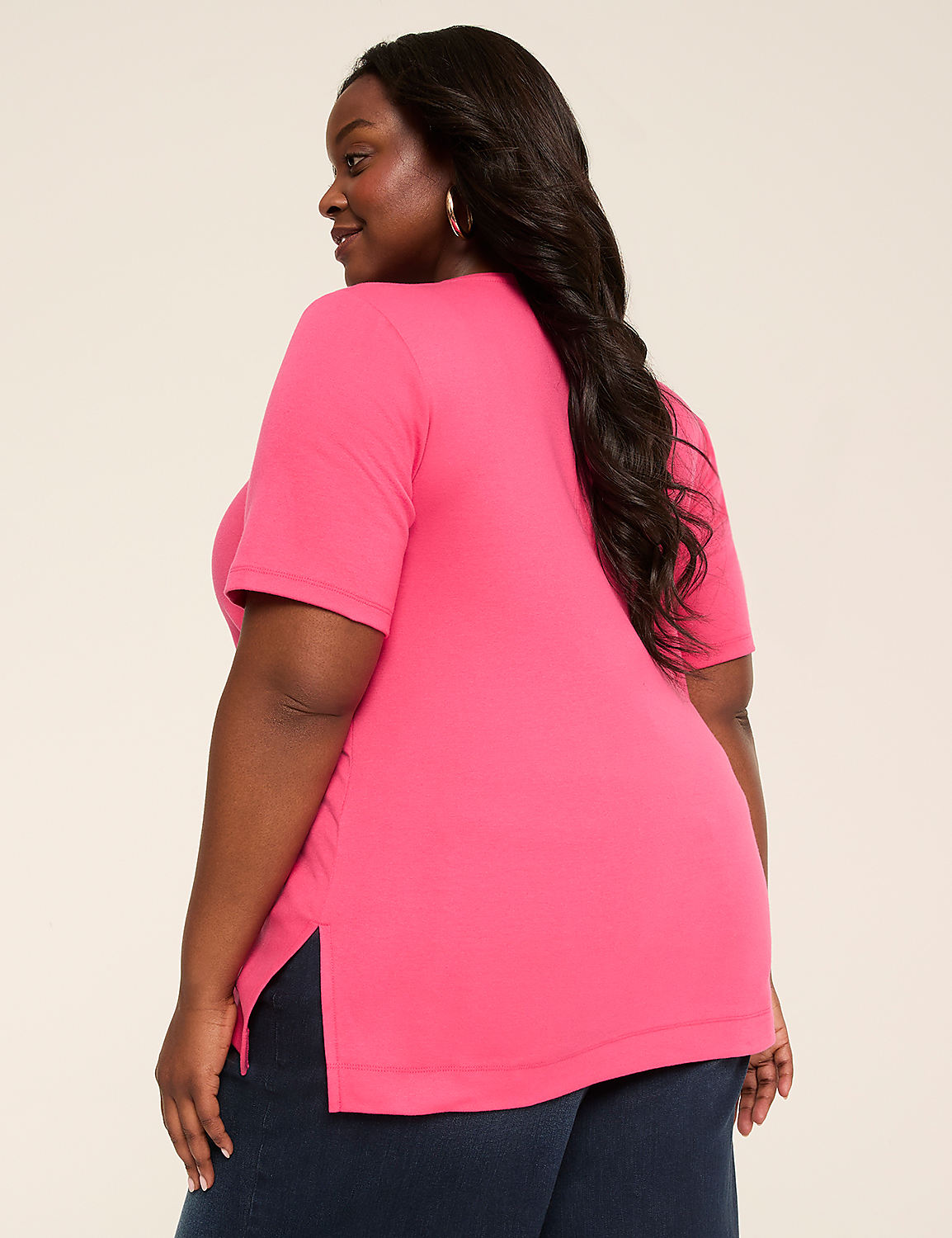 Elbow-Sleeve V-Neck Tunic Tee Product Image 2