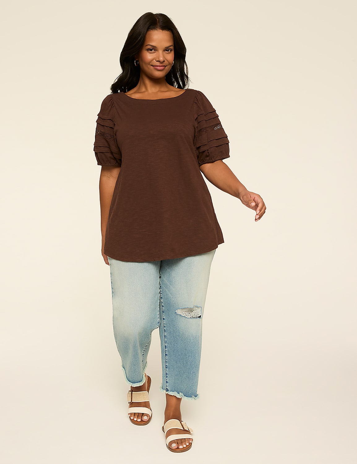 Pintuck-Sleeve Boatneck Top Product Image 7