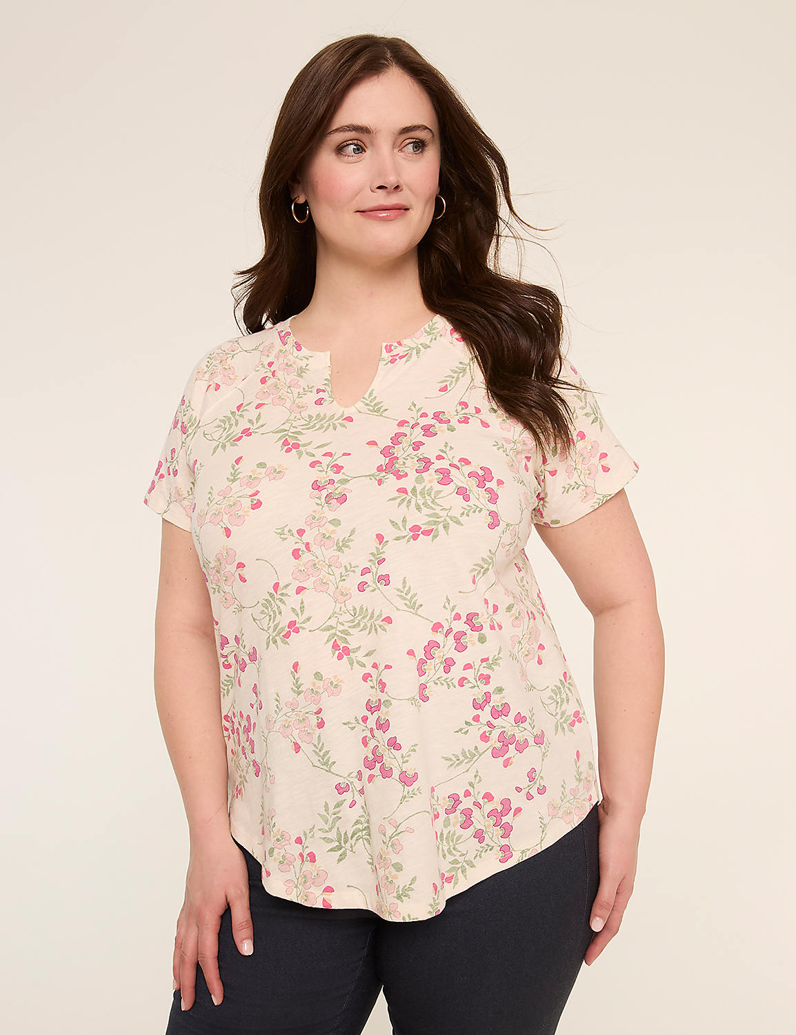 Short-Sleeve Notch-Neck Top Product Image 1