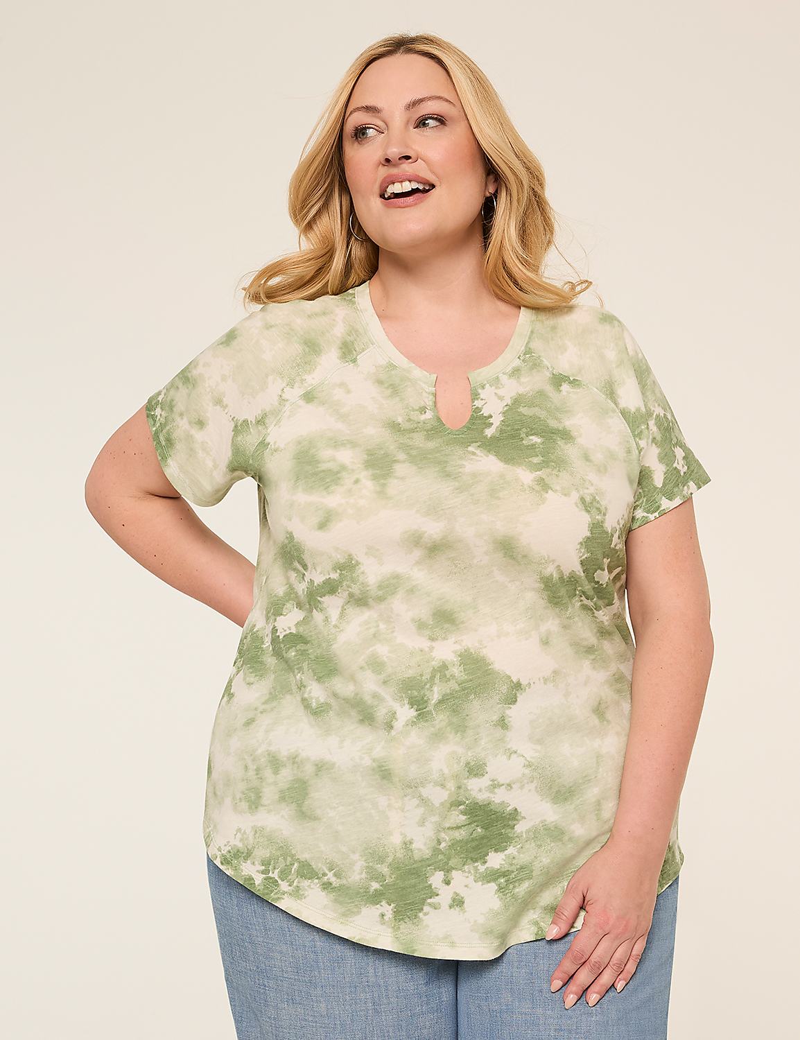 Short-Sleeve Notch-Neck Top Product Image 1