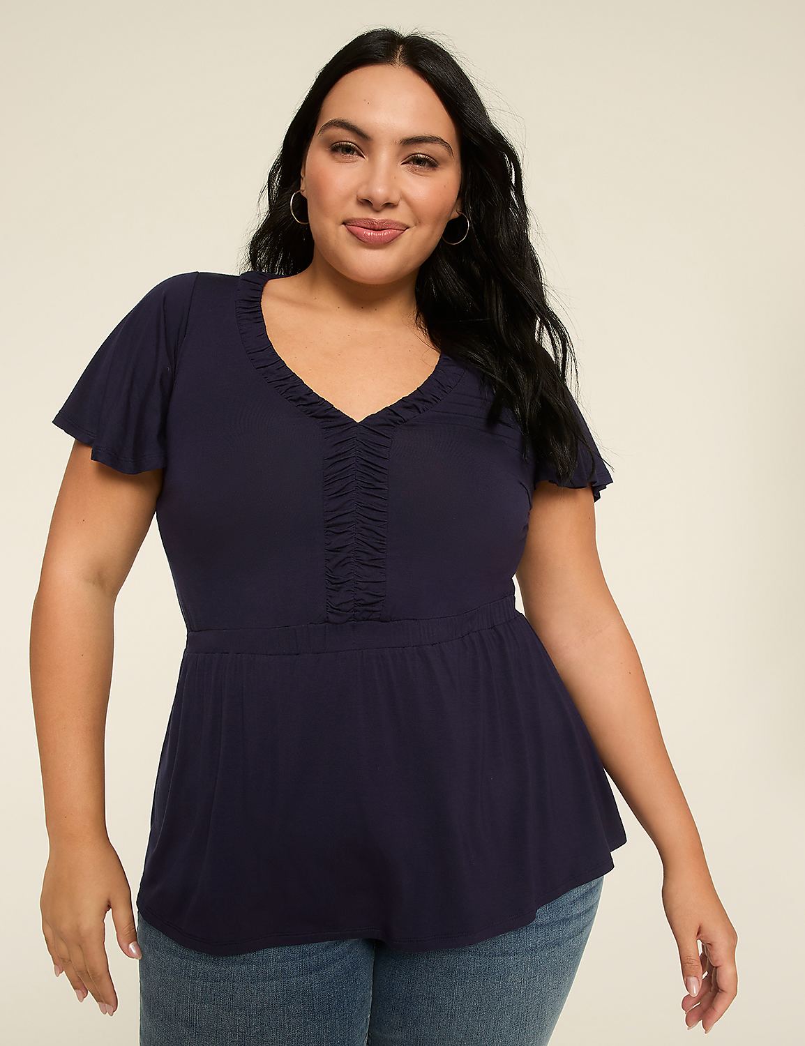 Short Flutter Sleeve V-Neck Top Product Image 1