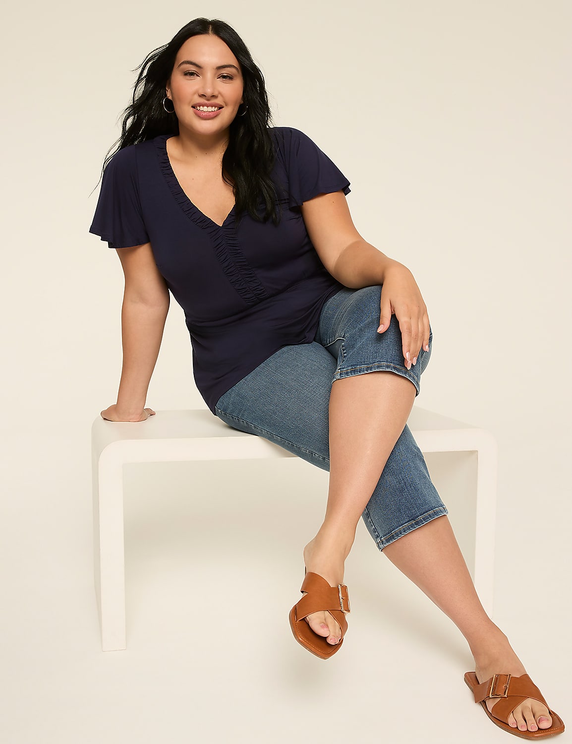 Short Flutter Sleeve V-Neck Top Product Image 3