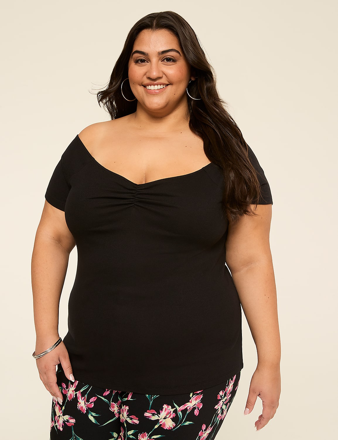 Off-The-Shoulder Shirred-Neck Top Product Image 1