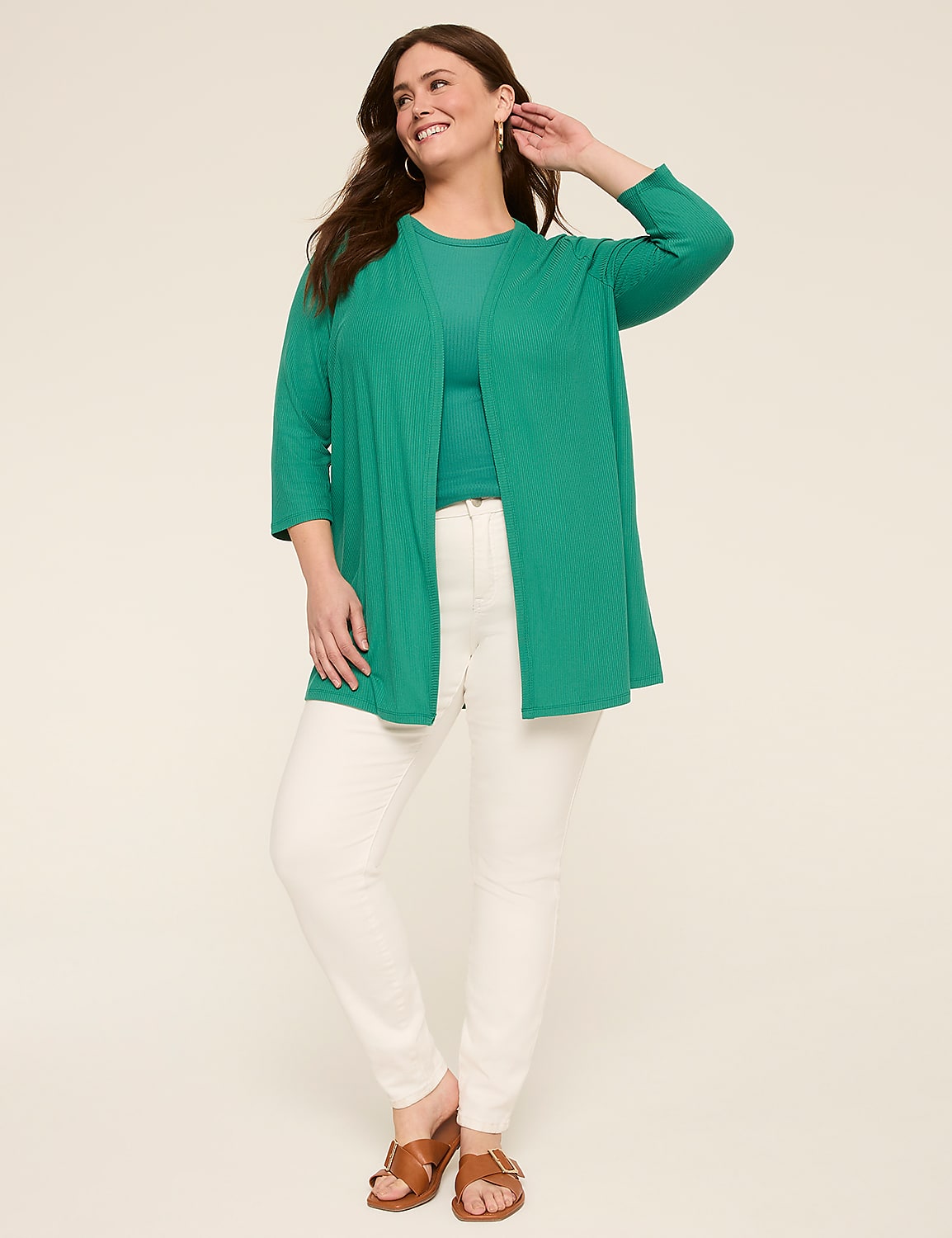 3/4 Sleeve Open-Front Overpiece Product Image 3