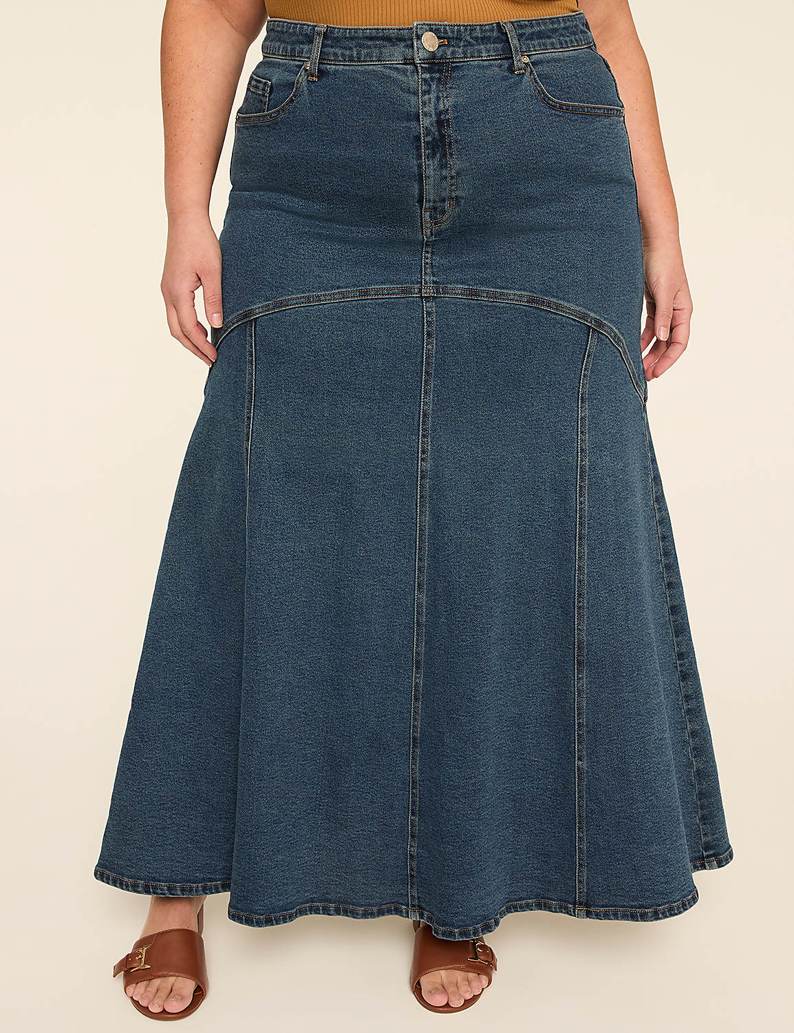 Fit & Flare Denim Maxi Skirt Product Image 1