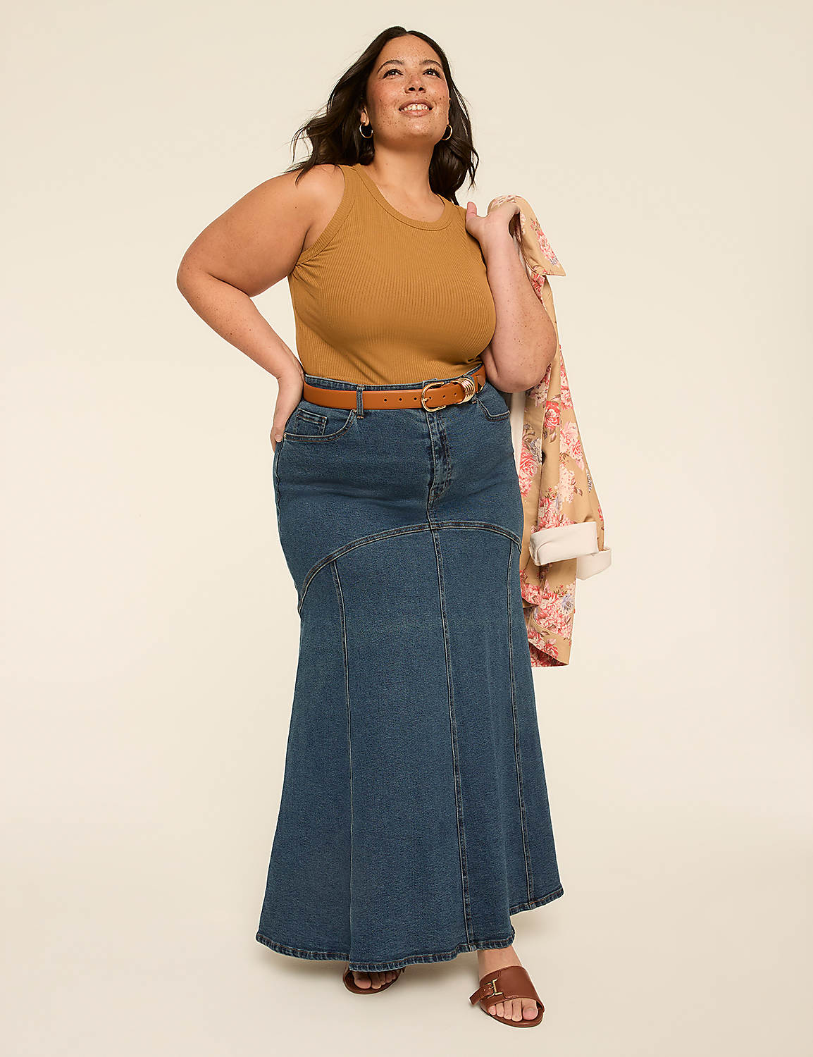 Fit & Flare Denim Maxi Skirt Product Image 3