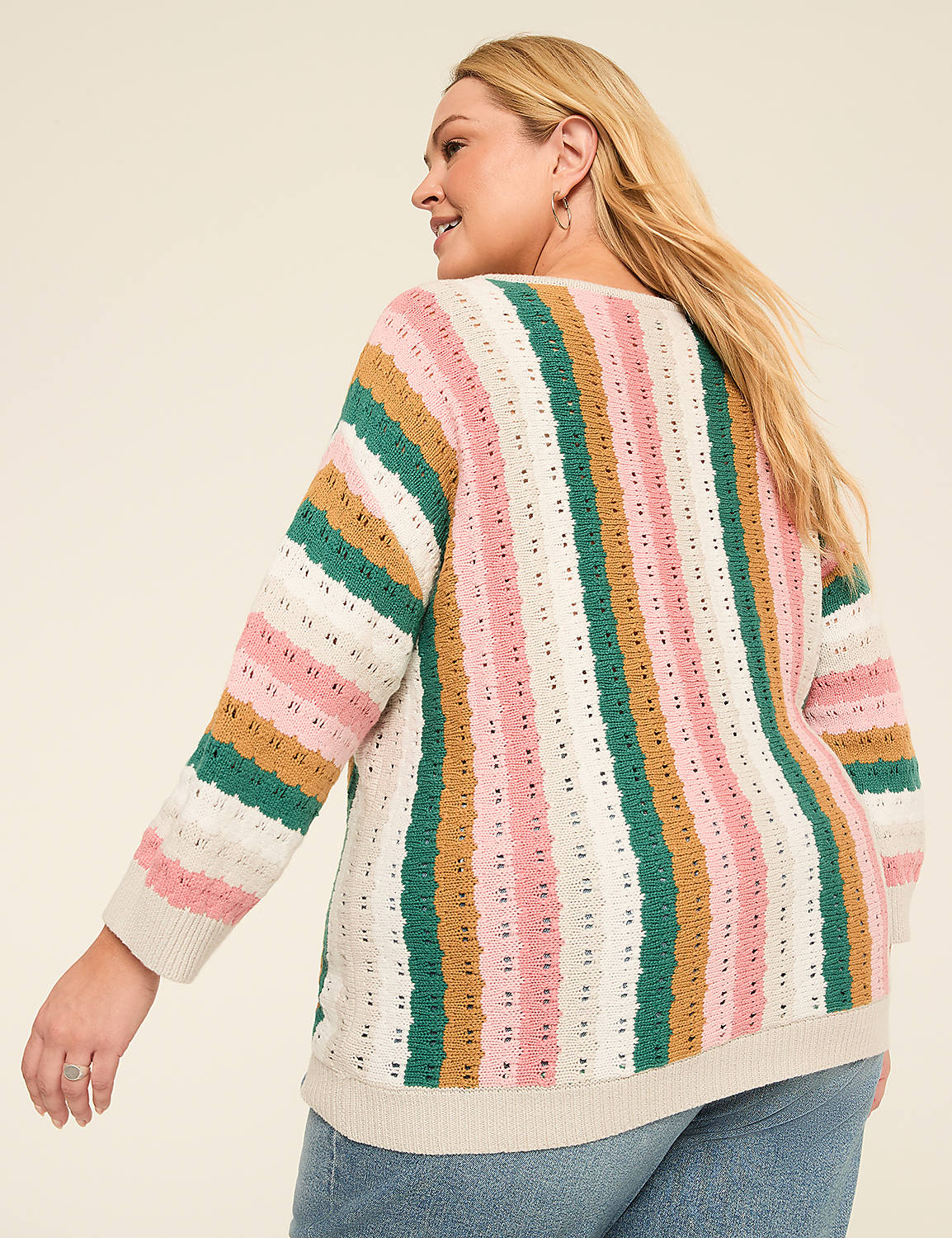 3/4 Sleeve Stitch Pullover Sweater Product Image 2