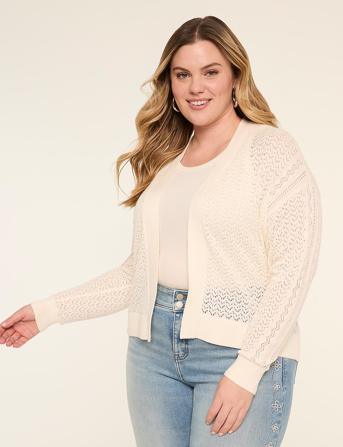 Classic Pointelle Open-Front Cardigan Product Image 1
