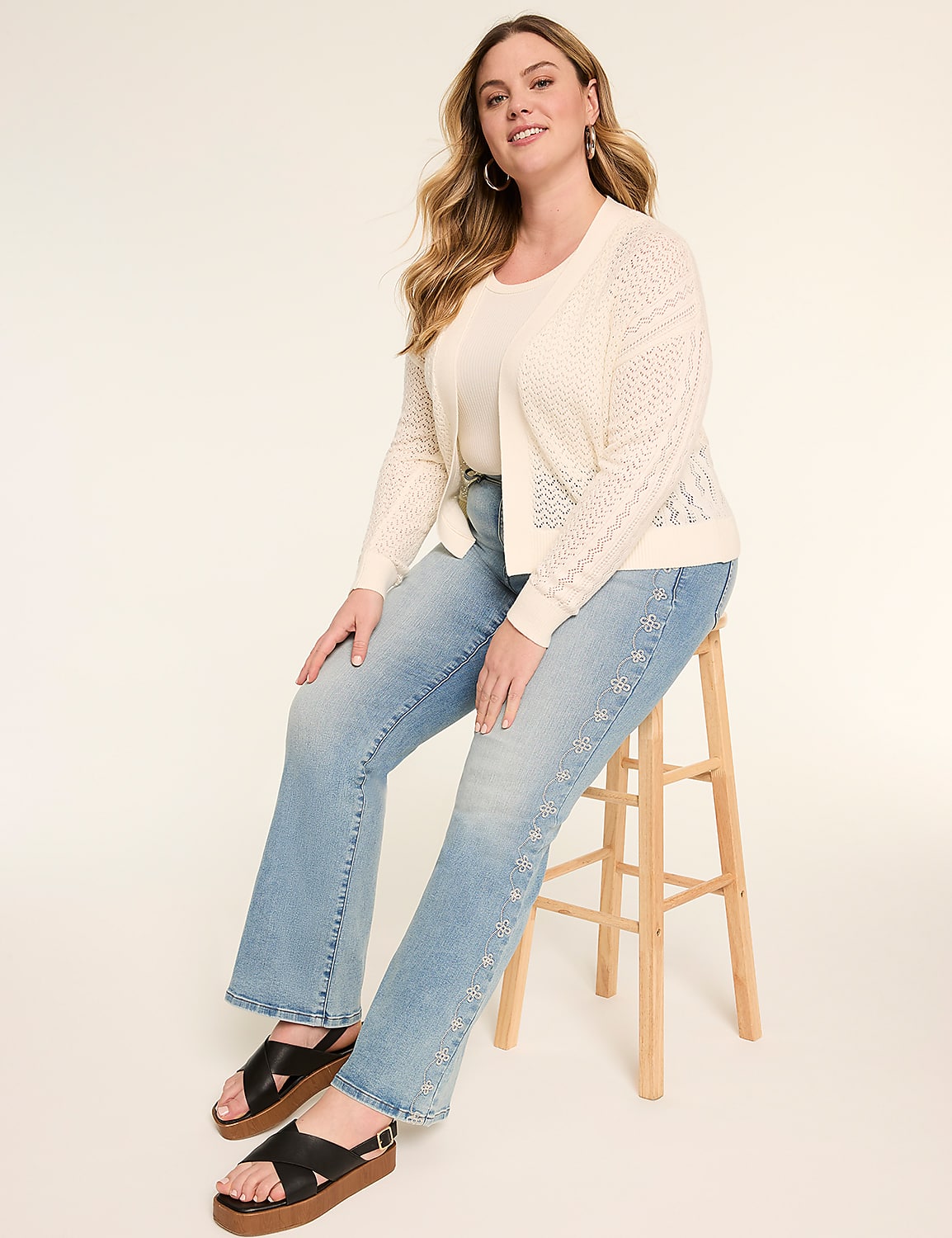 Classic Pointelle Open-Front Cardigan Product Image 3