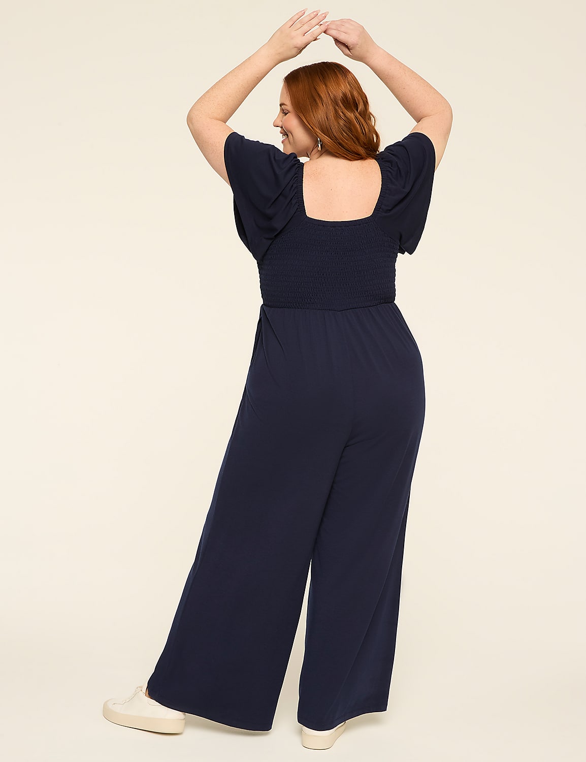 Short-Sleeve Smocked Jumpsuit Product Image 2