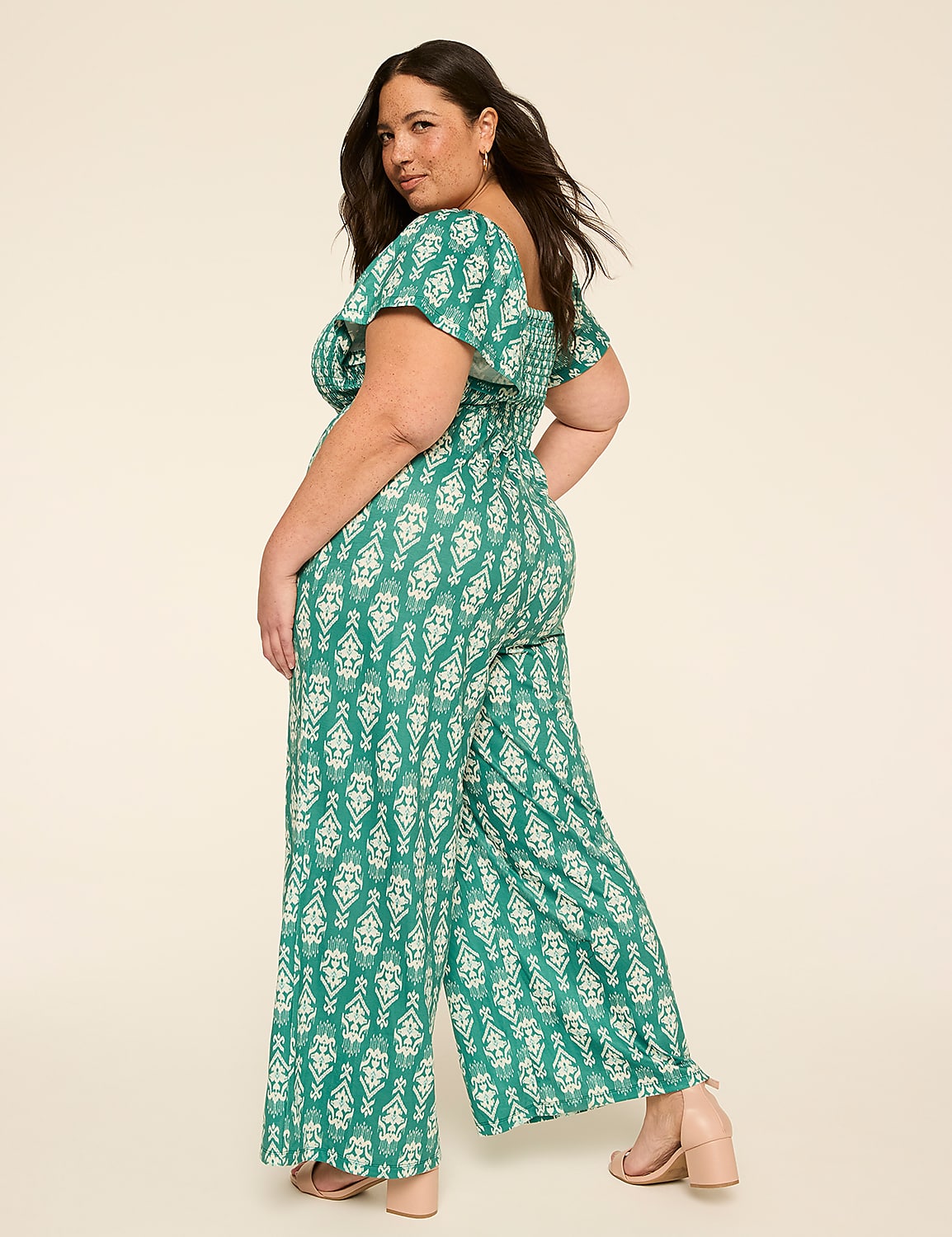 Short-Sleeve Smocked Jumpsuit Product Image 2