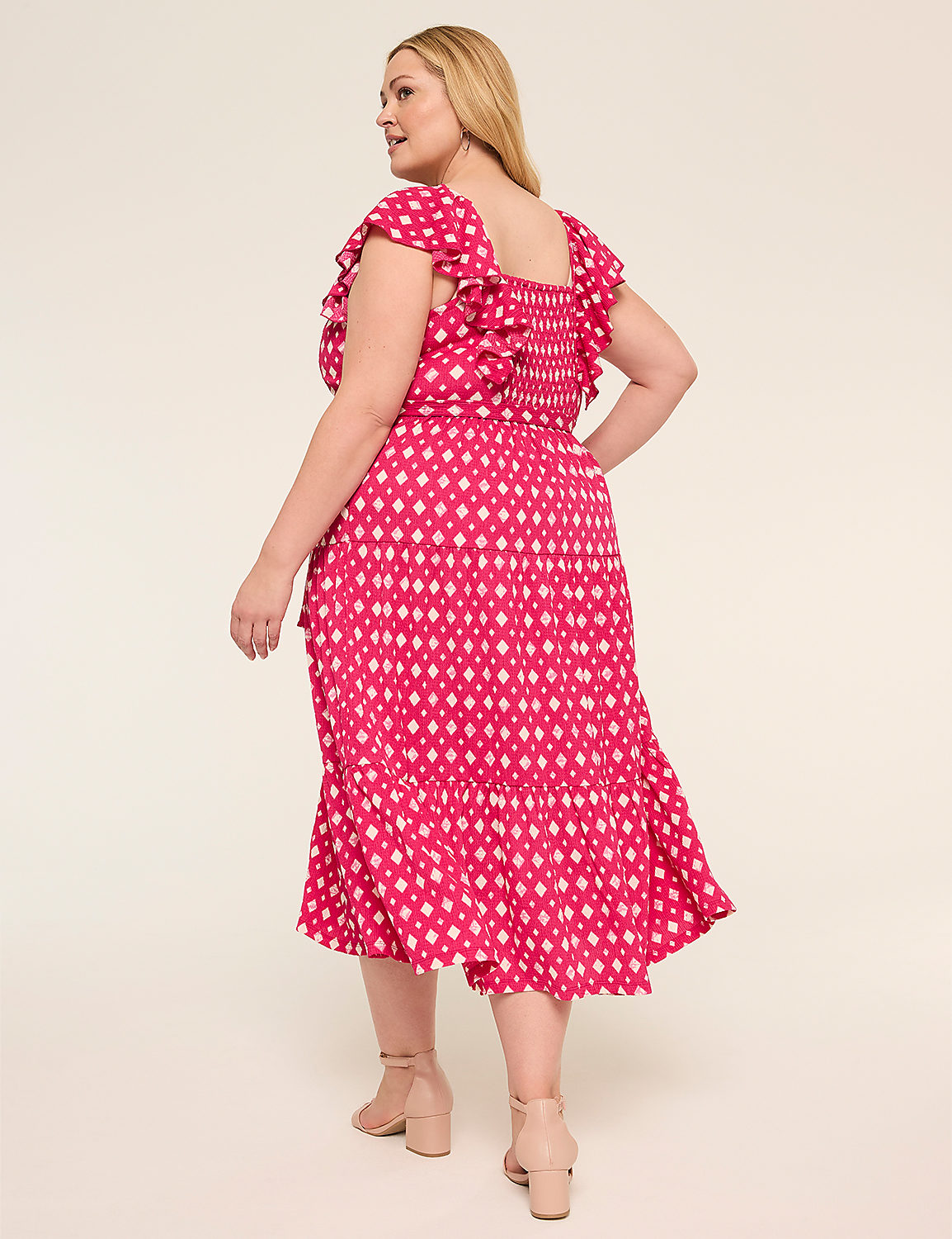 Short-Sleeve Ruffle Tie Waist Midi Dress Product Image 2