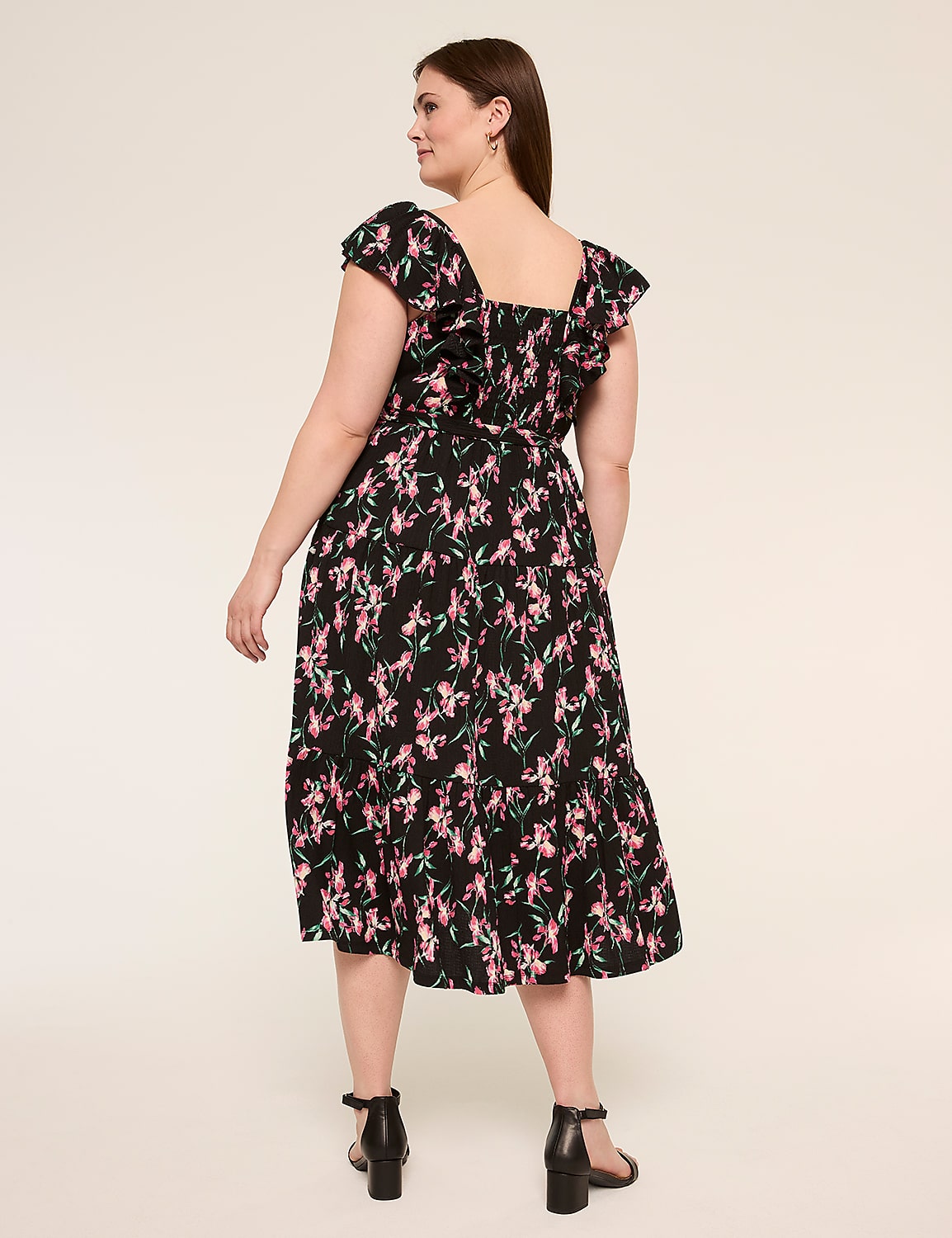 Short-Sleeve Ruffle Tie Waist Midi Dress Product Image 2