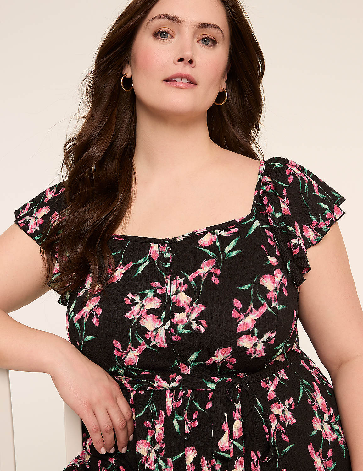Short-Sleeve Ruffle Tie Waist Midi Dress Product Image 3