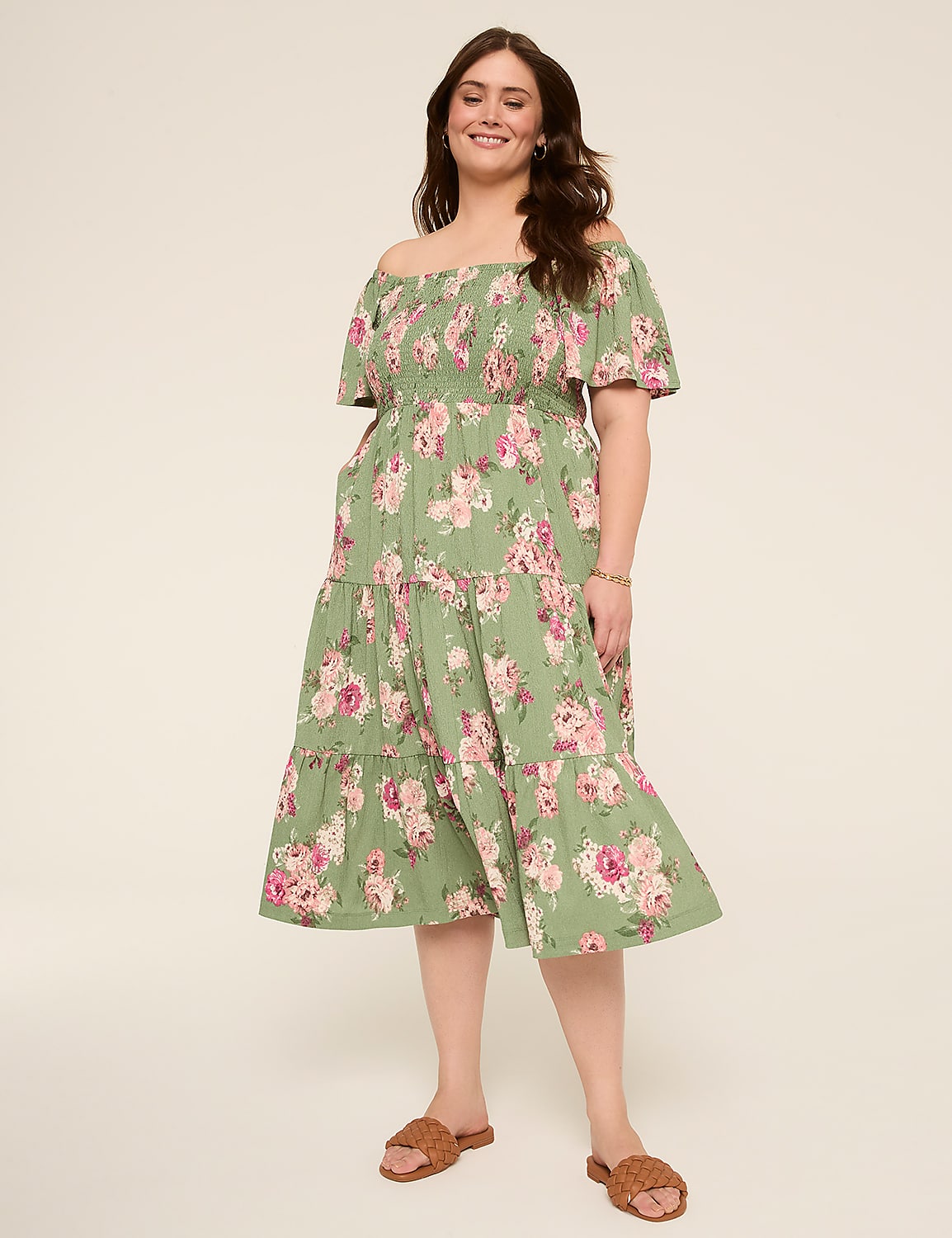Short-Sleeve Smocked Convertible Midi Dress Product Image 1