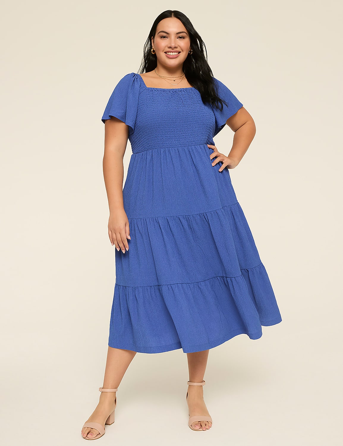 Short-Sleeve Smocked Convertible Midi Dress Product Image 1