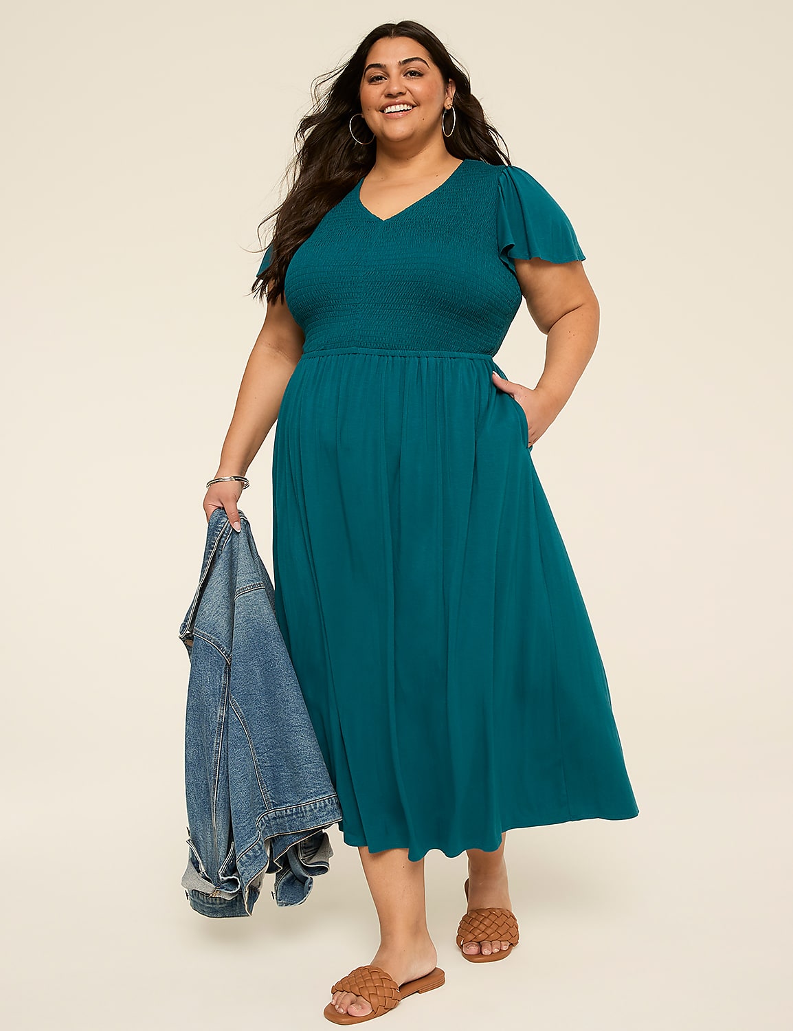 Short-Sleeve Smocked Midi Dress Product Image 1