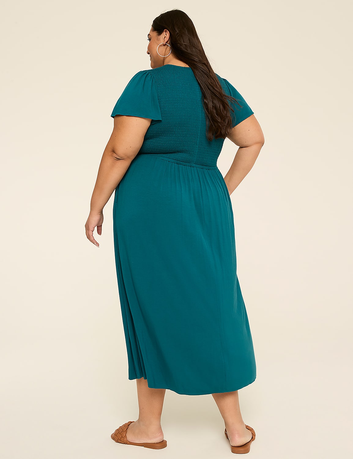 Short-Sleeve Smocked Midi Dress Product Image 2