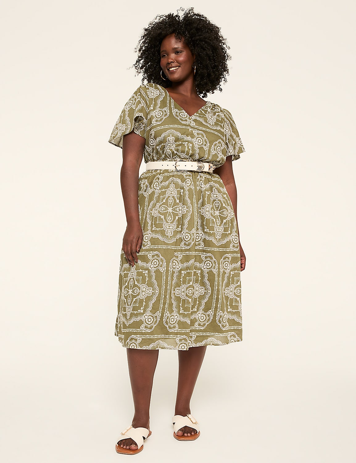 Short-Sleeve Smocked Waist Midi Dress Product Image 1