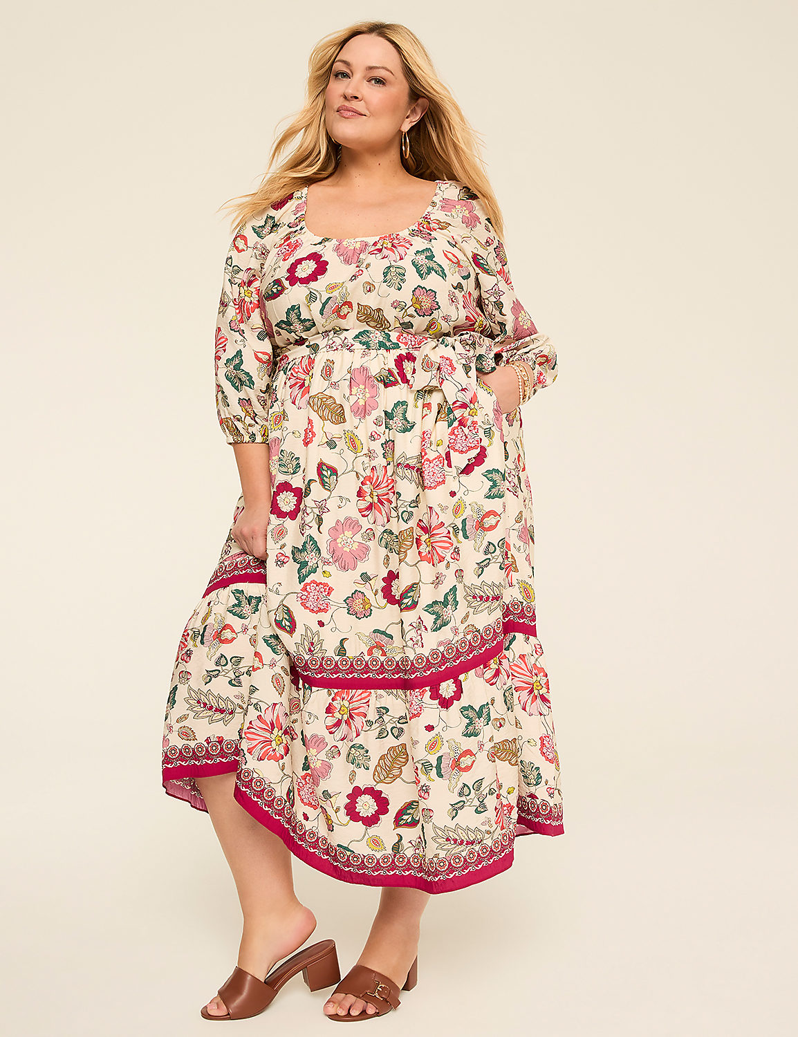 Scoop-Neck Tie-Waist Tiered Maxi Dress Product Image 1