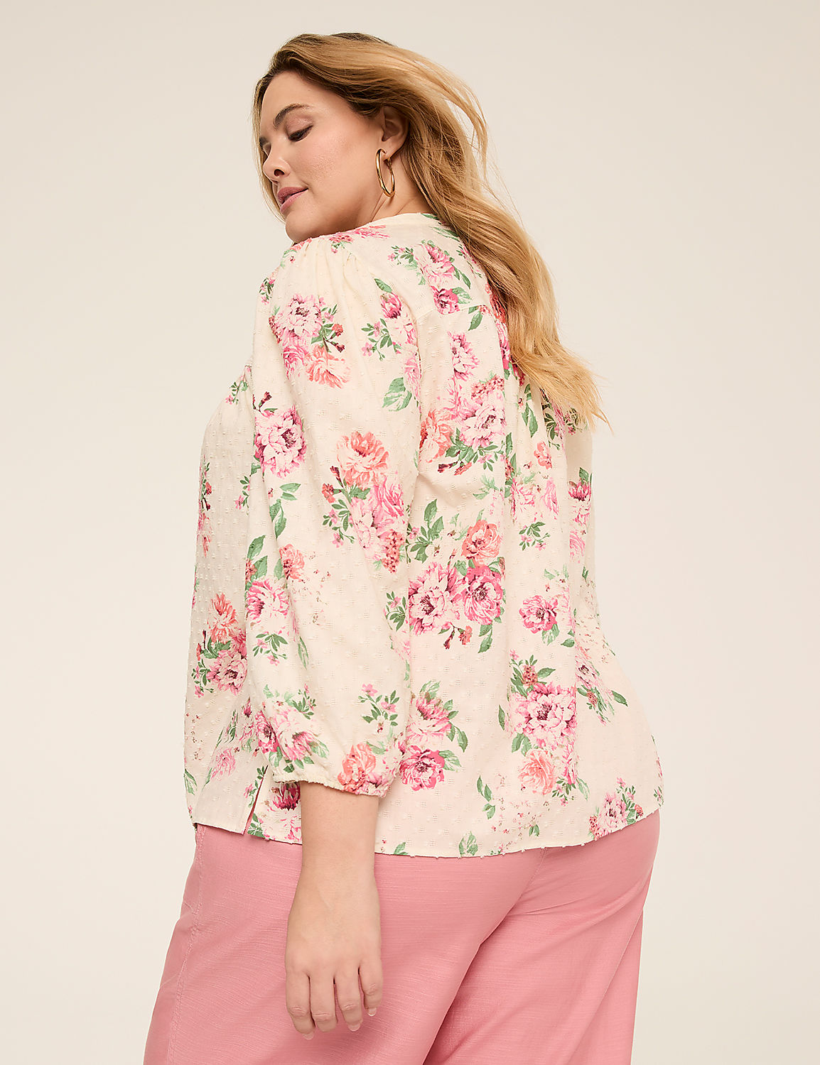 Split-Neck Bracelet Sleeve Blouse Product Image 2
