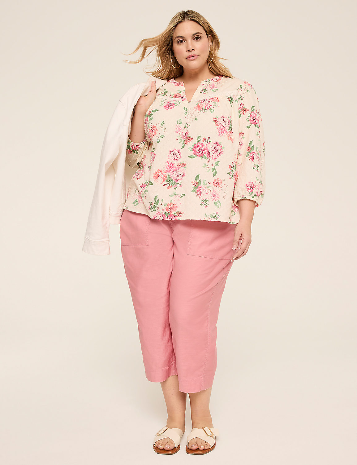 Split-Neck Bracelet Sleeve Blouse Product Image 3