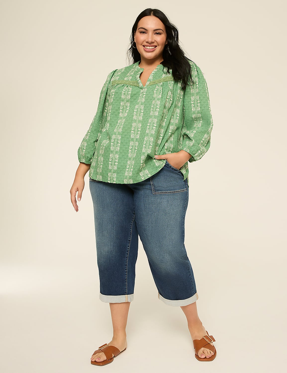 Split-Neck Bracelet Sleeve Blouse Product Image 3