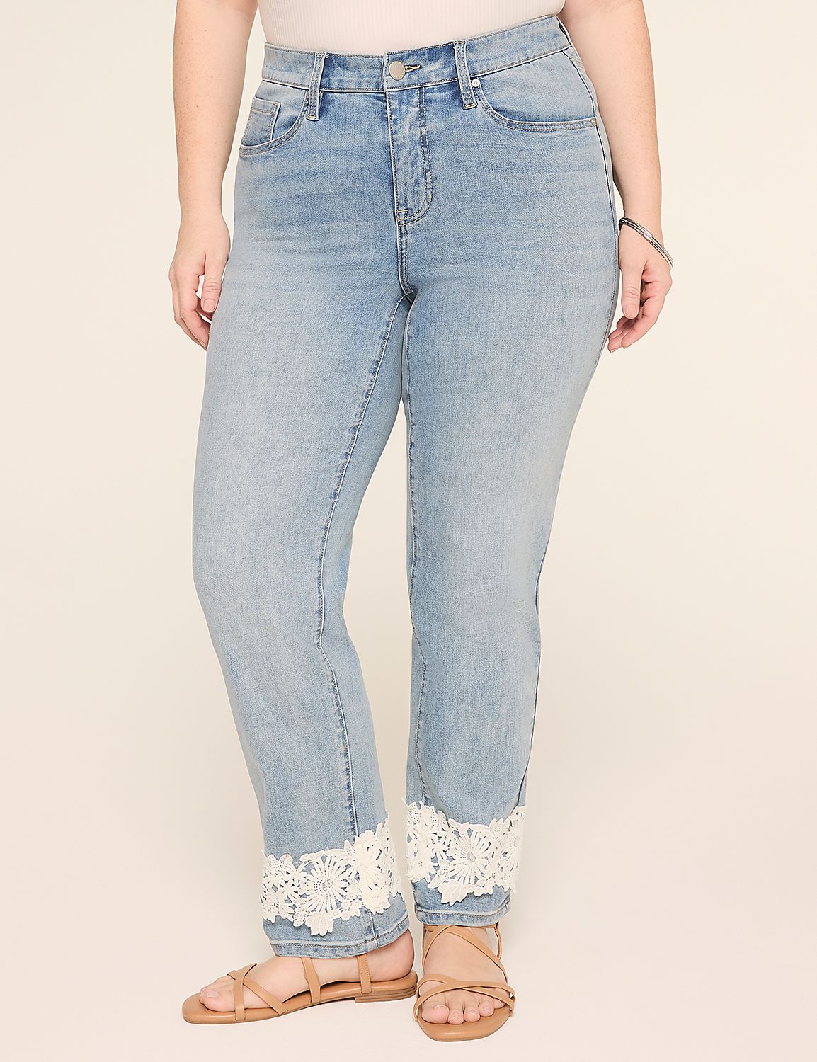 Mid-Rise Straight Lace Hem Jean Product Image 1