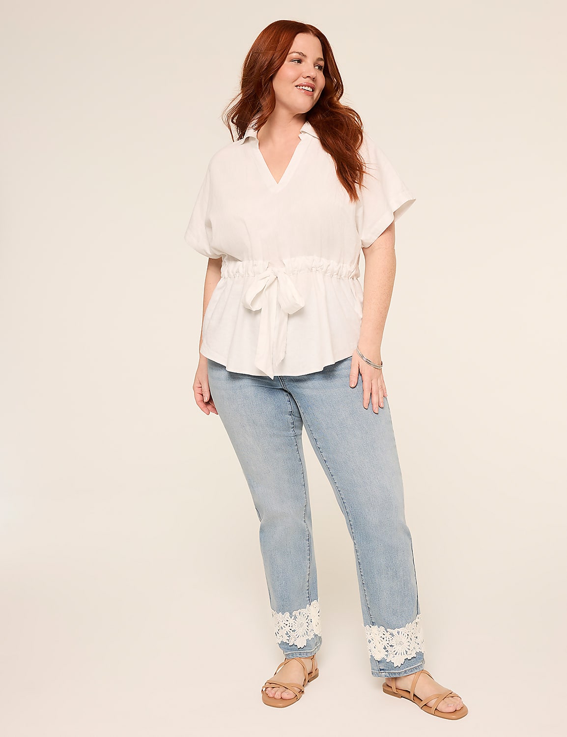 Mid-Rise Straight Lace Hem Jean Product Image 3
