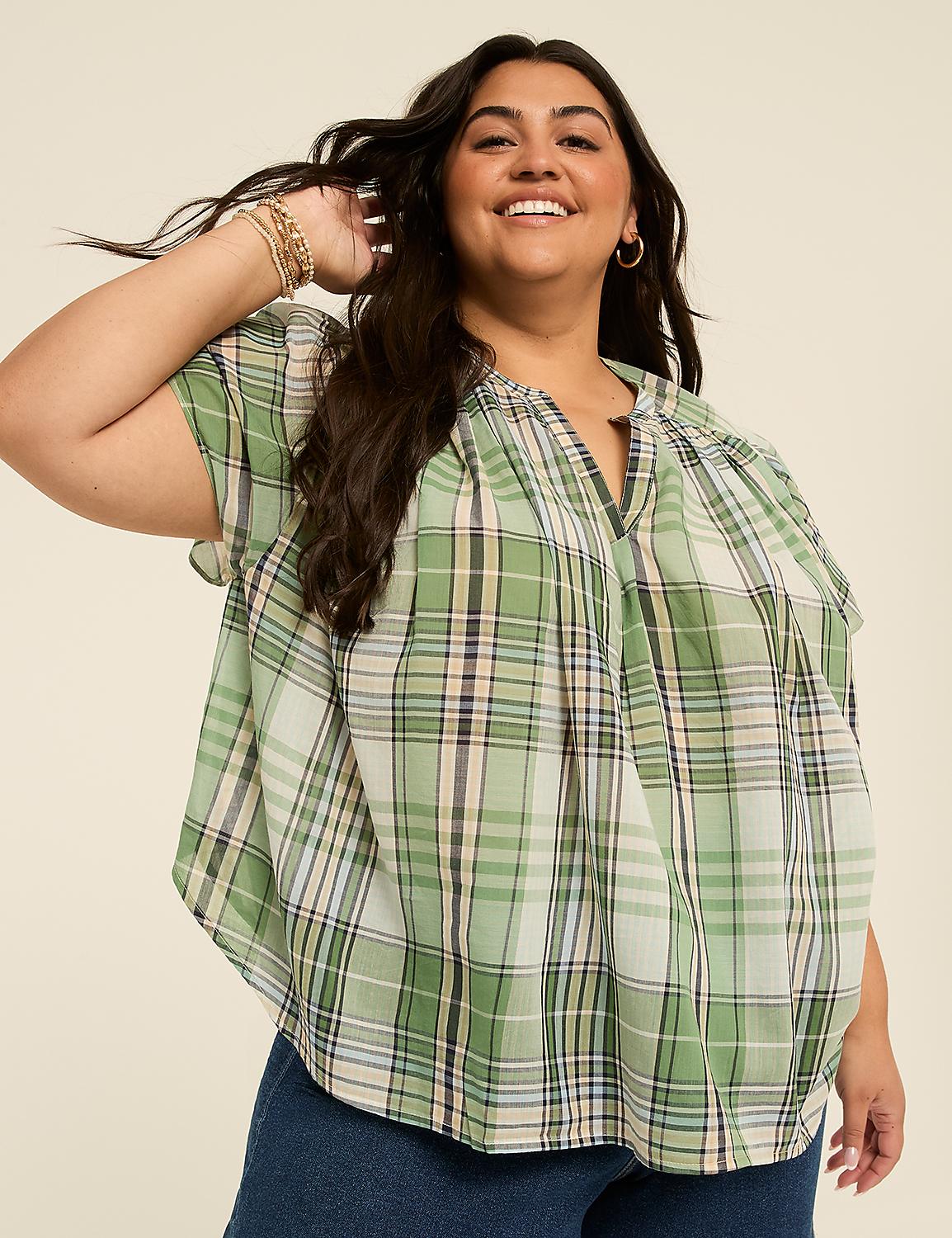 Notch-Neck Flutter-Sleeve Popover Top Product Image 1