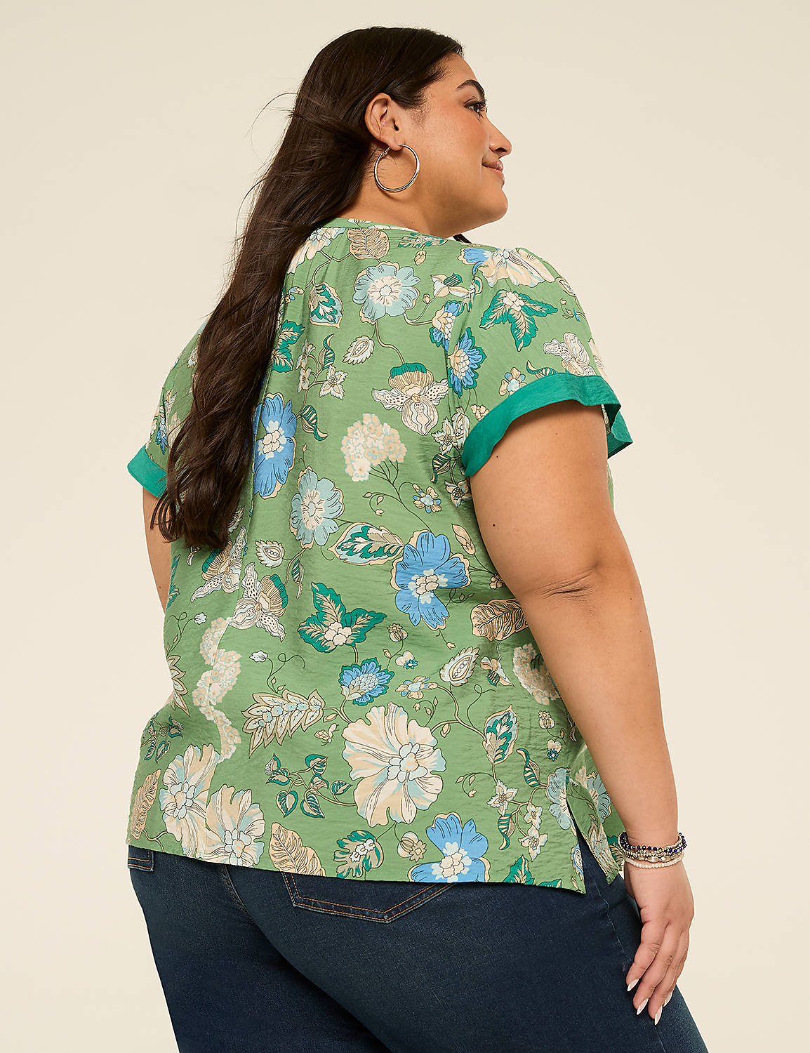 Short-Sleeve Ruffle Neck Popover Top Product Image 2