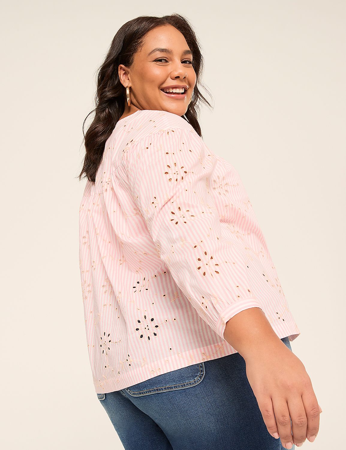 Split-Neck Bracelet Sleeve Blouse Product Image 2
