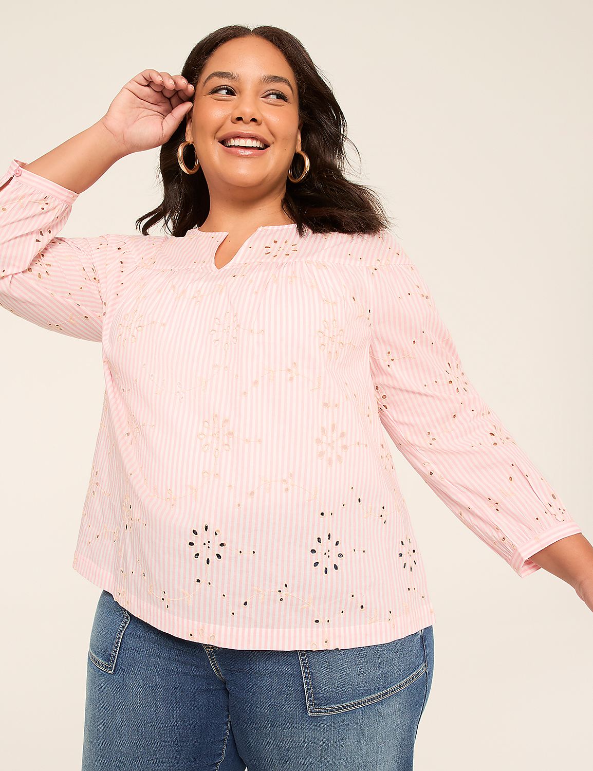 Split-Neck Bracelet Sleeve Blouse Product Image 1