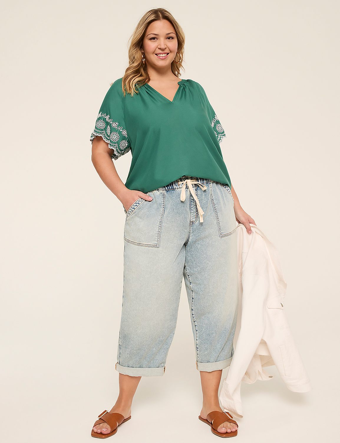 Short-Sleeve Split-Neck Top Product Image 3