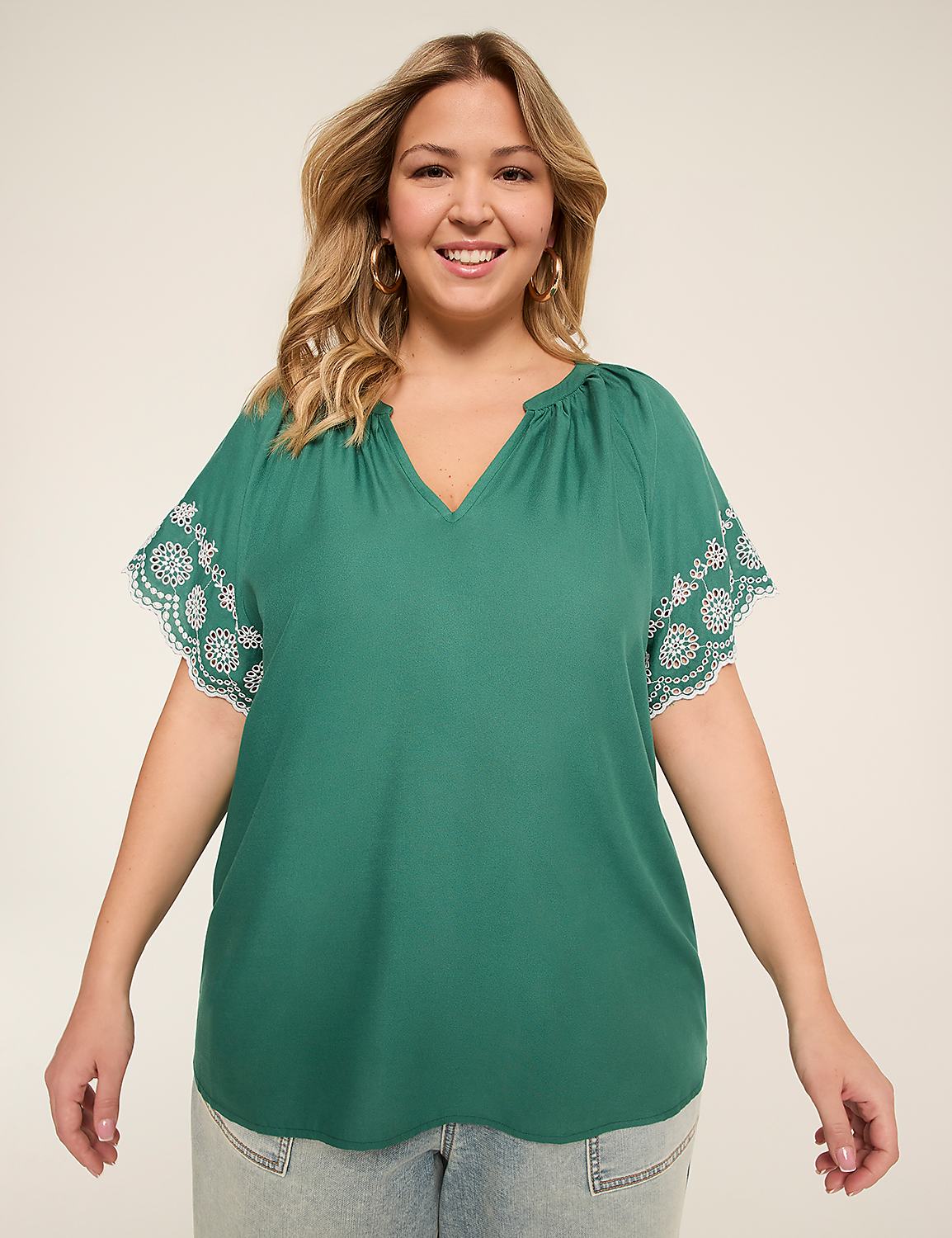 Short-Sleeve Split-Neck Top Product Image 1