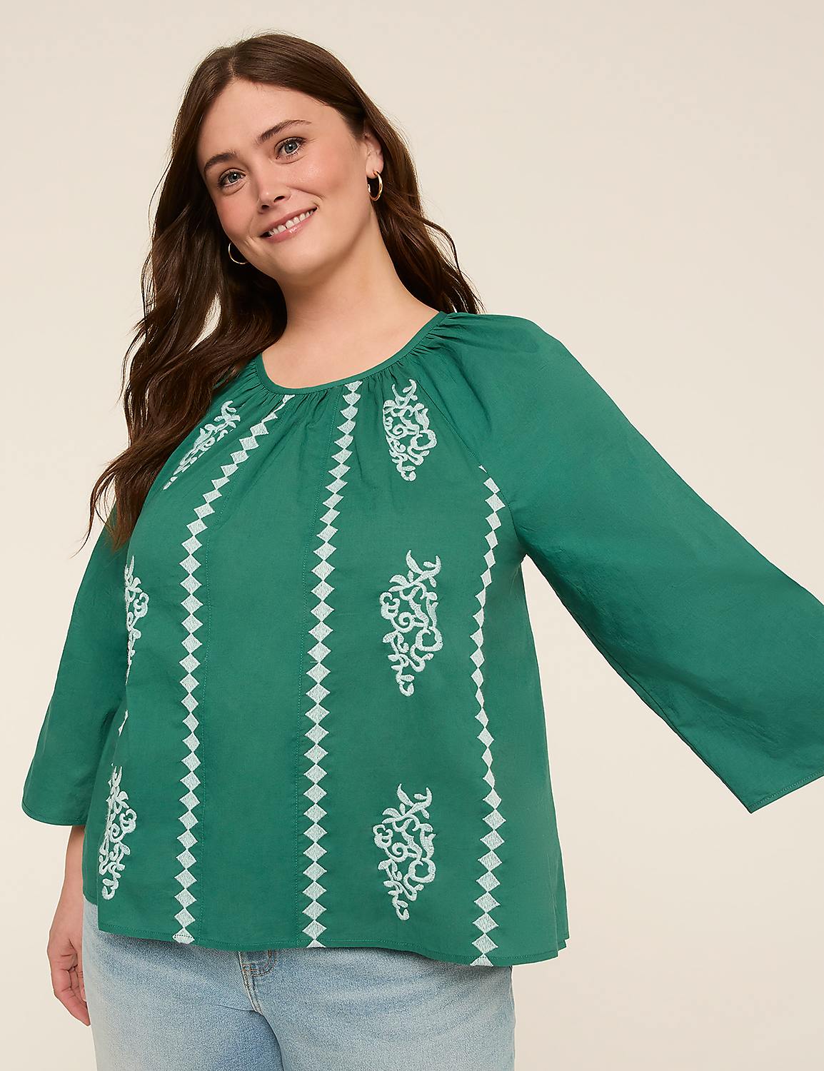 Bracelet Sleeve Embroidered Blouse Product Image 1
