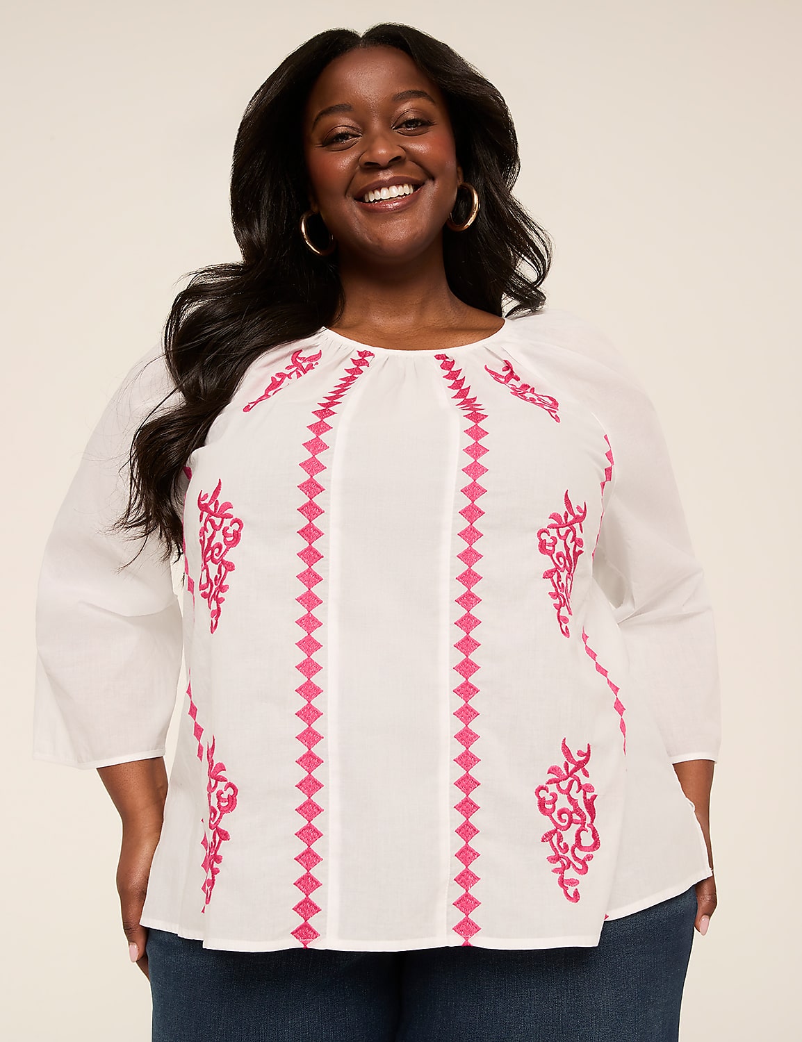 Bracelet Sleeve Embroidered Blouse Product Image 1