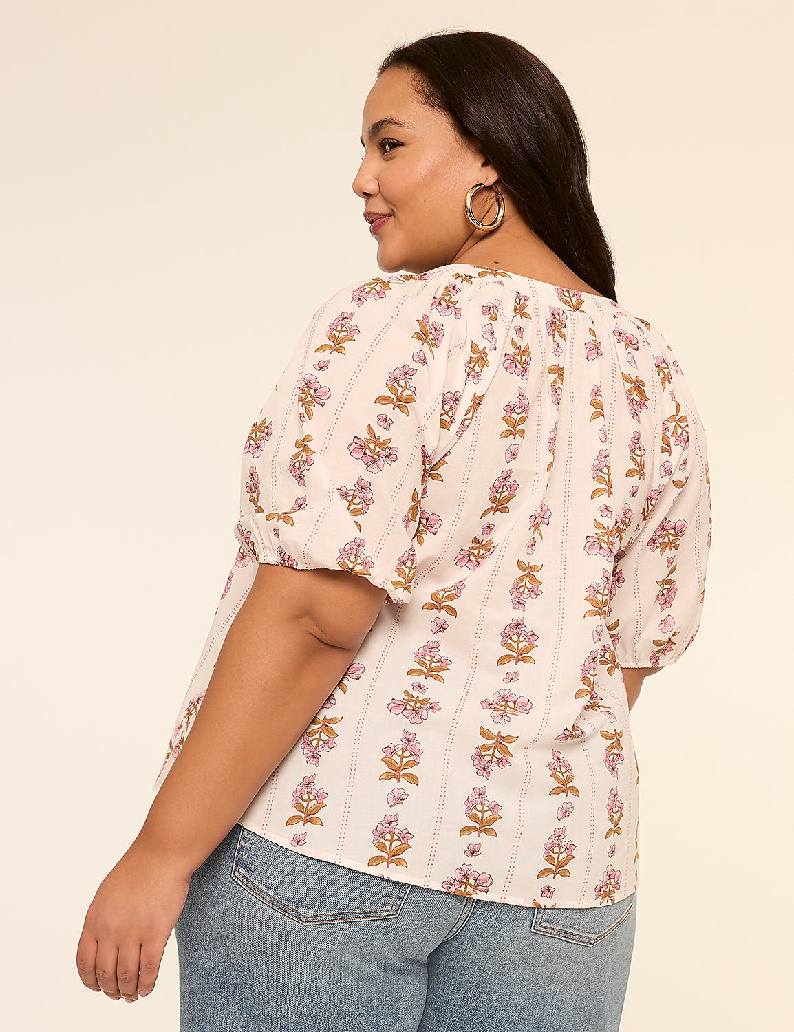 Puff-Sleeve Split-Neck Top Product Image 2