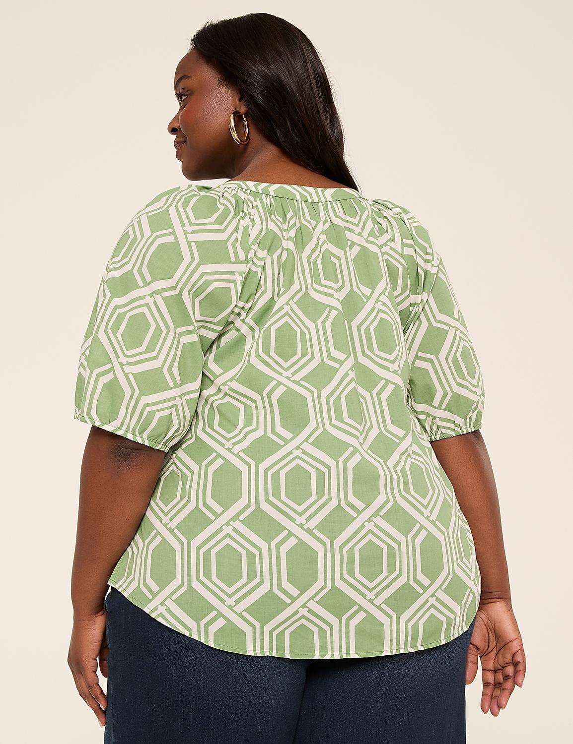 Puff-Sleeve Split-Neck Top Product Image 2