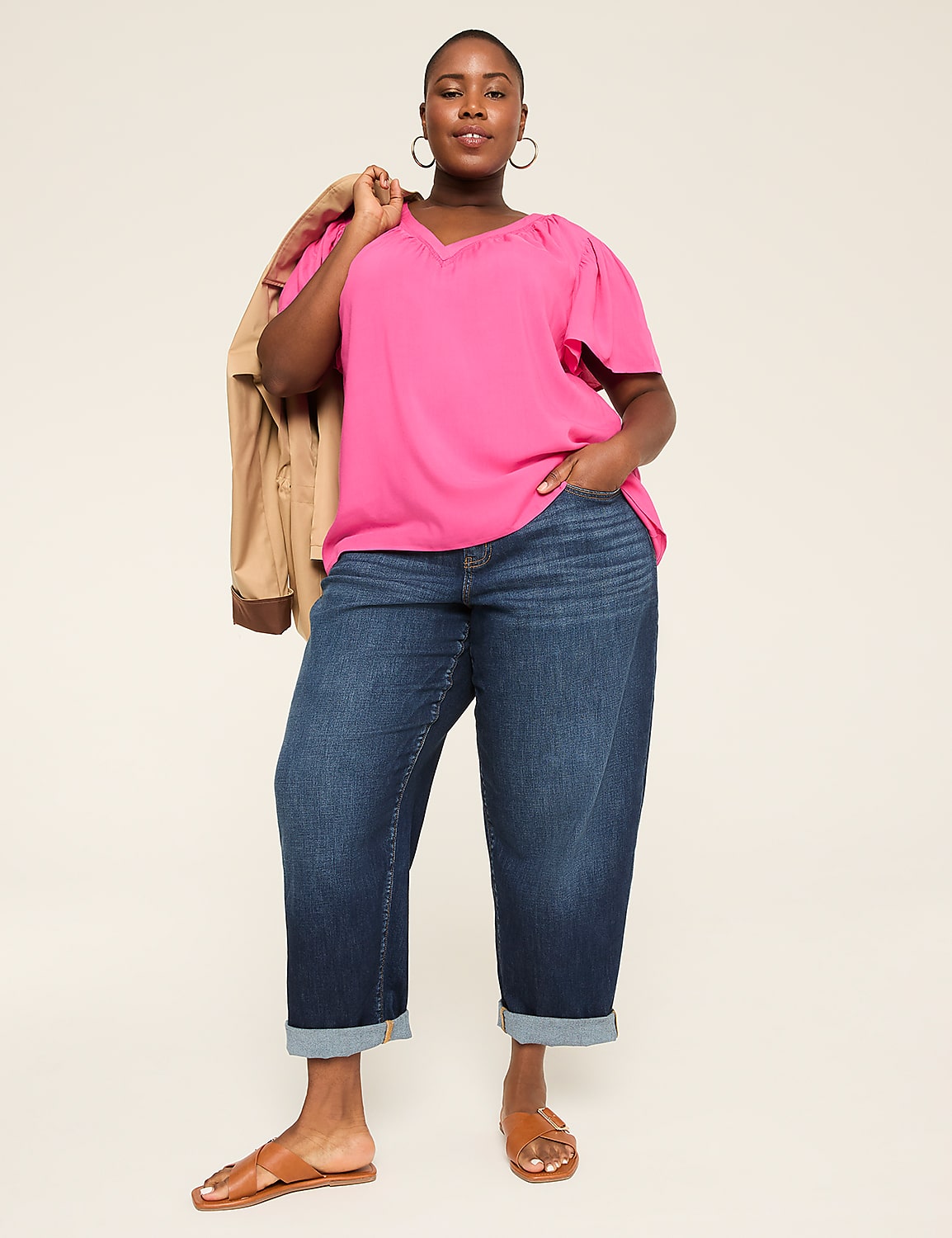 Short-Flutter-Sleeve V-Neck Popover Top Product Image 3