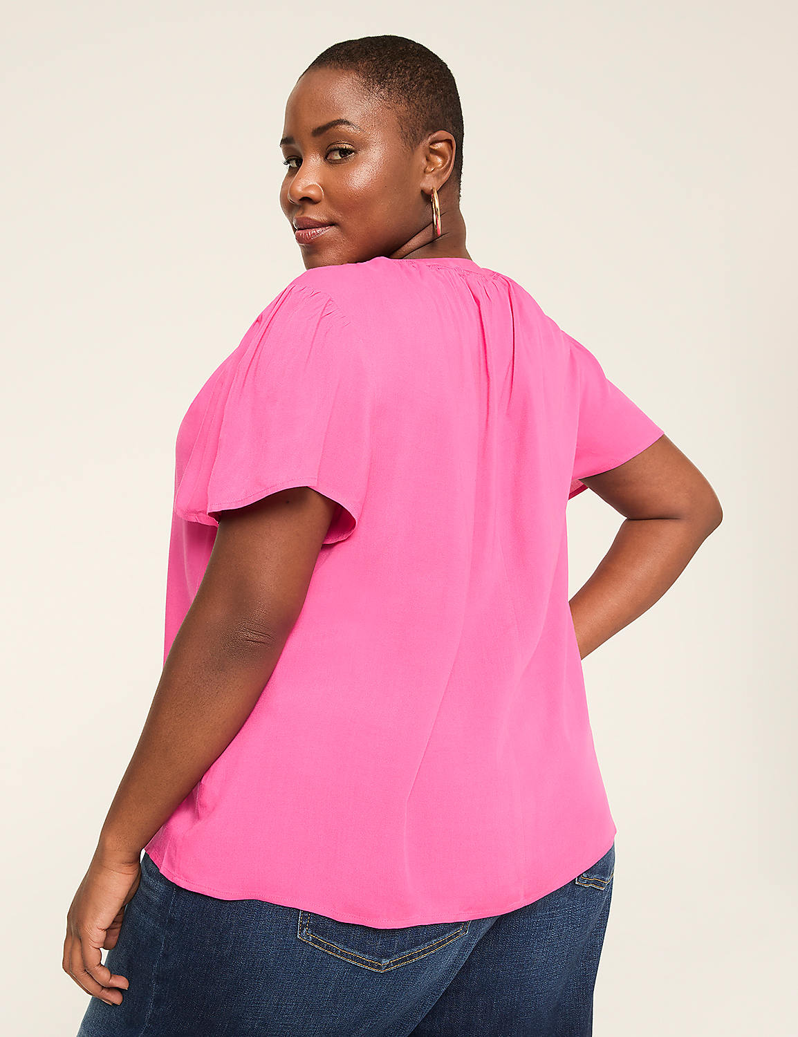 Short-Flutter-Sleeve V-Neck Popover Top Product Image 2
