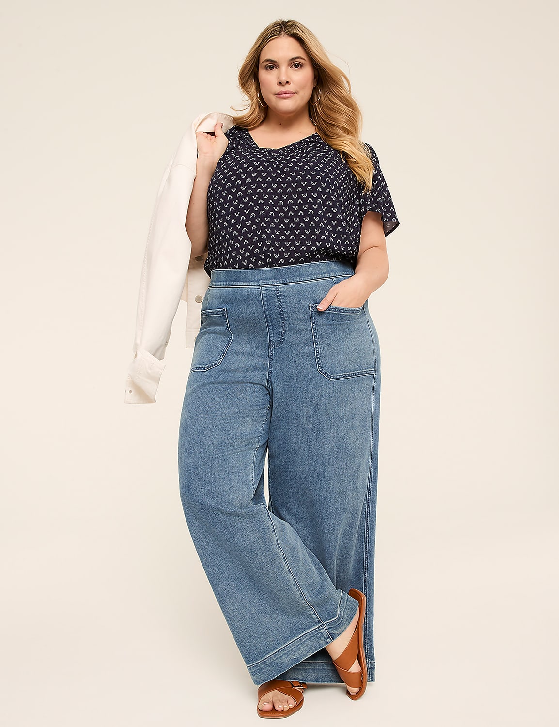 Short-Flutter-Sleeve V-Neck Popover Top Product Image 3