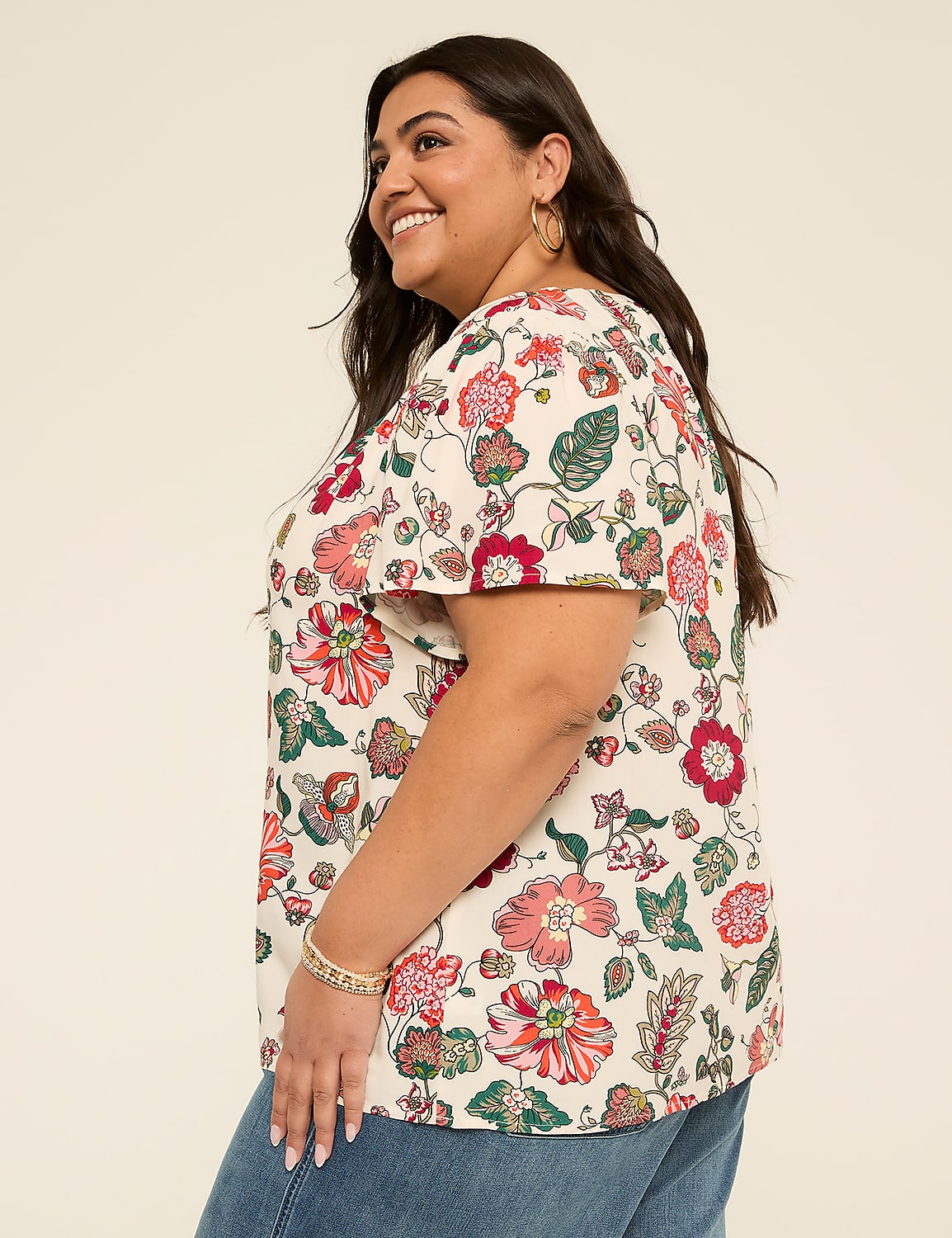 Short-Flutter-Sleeve V-Neck Popover Top Product Image 2