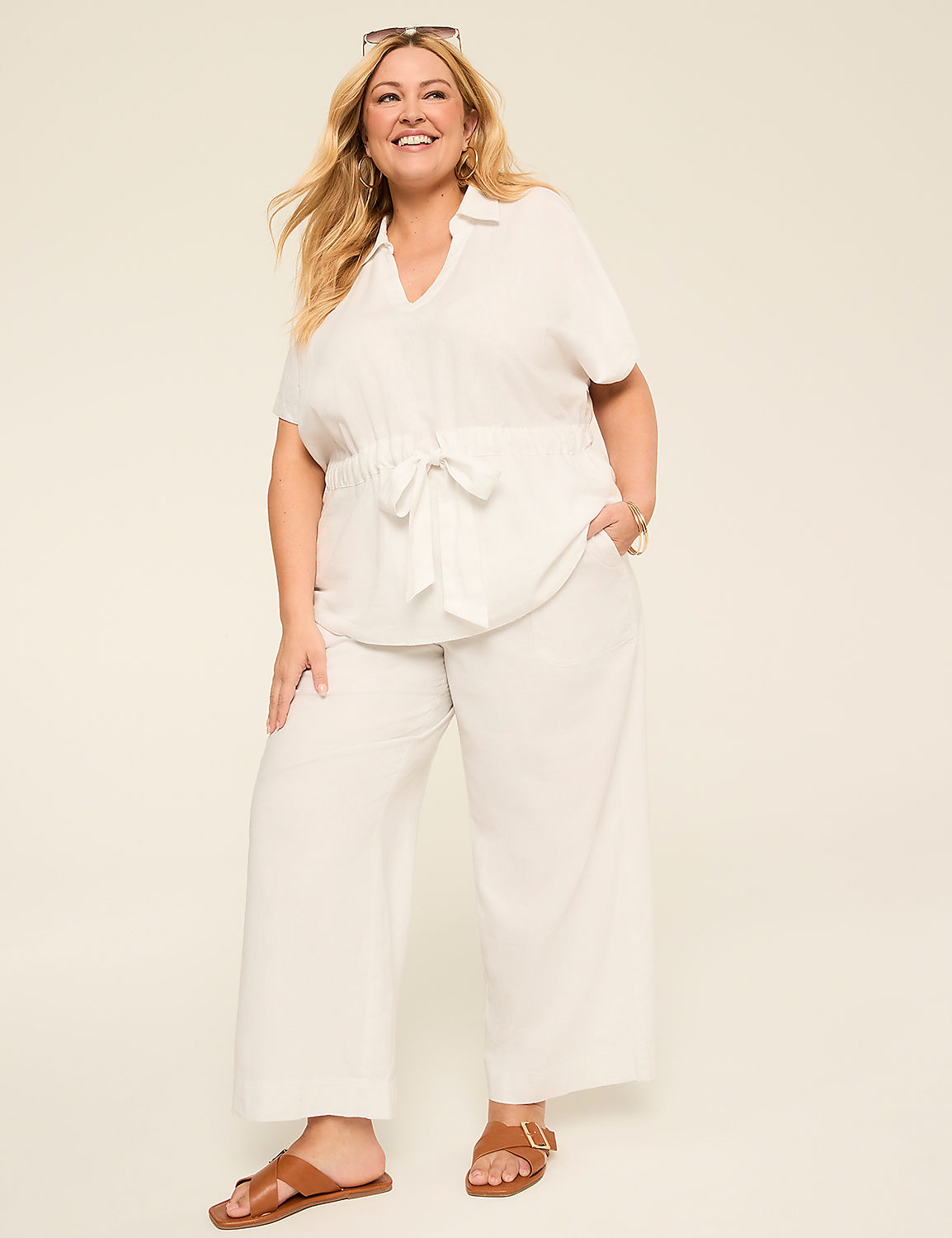 V-Neck Popover Shirt With Belted Waist Product Image 3