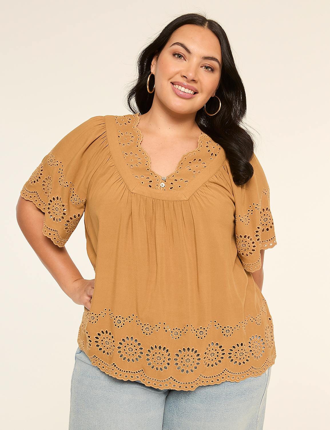 Swing V-Neck Eyelet Blouse Product Image 1