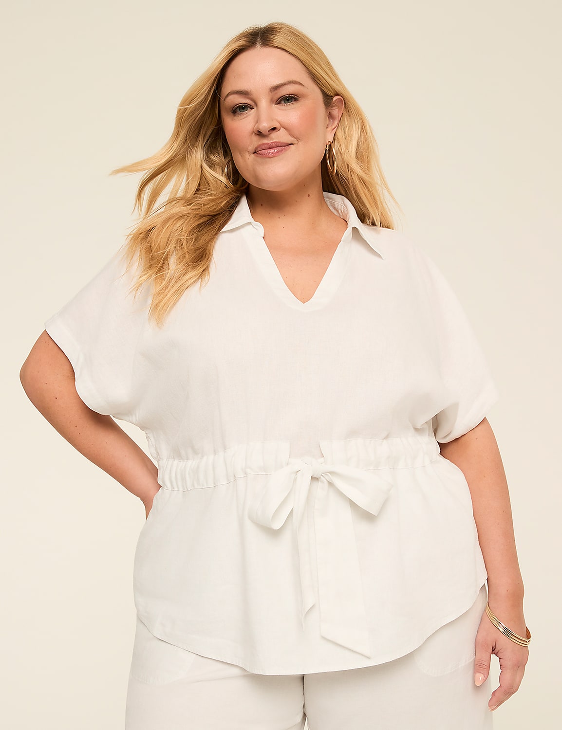 V-Neck Popover Shirt With Belted Waist Product Image 1