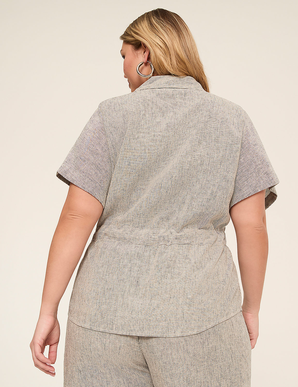 V-Neck Popover Shirt With Belted Waist Product Image 2