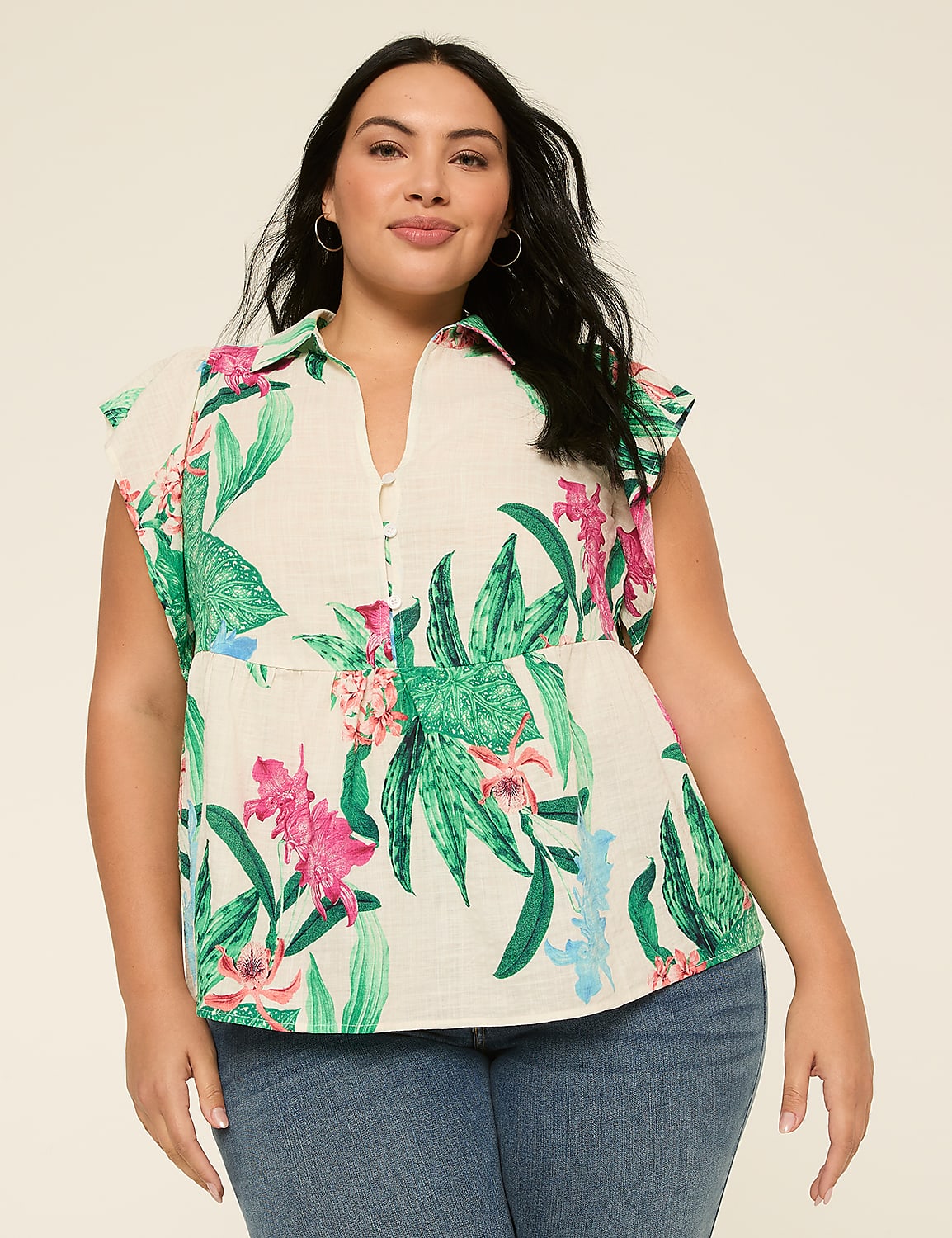 Flutter-Sleeve Babydoll Top Product Image 1