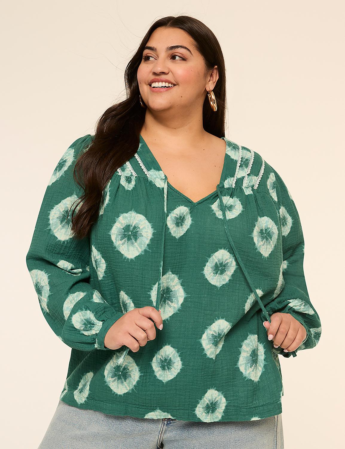 Bracelet Sleeve Tie-Neck Blouse Product Image 1
